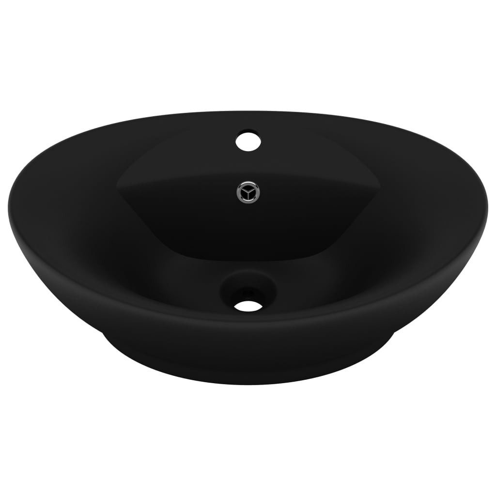 vidaXL Waschbecken NA Waschbecken Badezimmer Aufsatzwaschbecken Überlauf Matt Schwarz 58