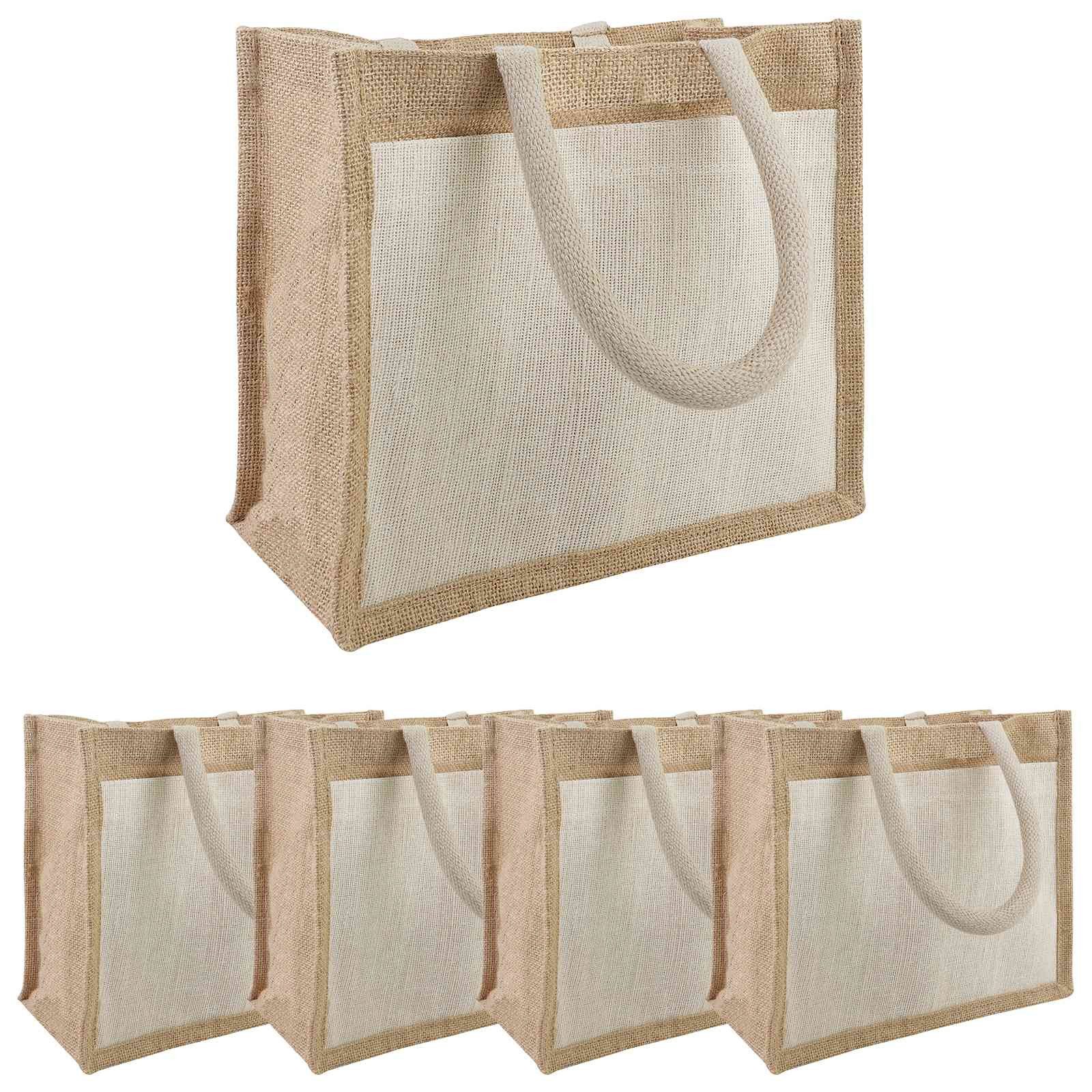 vidaXL Einkaufstrolley Jute-Handtaschen mit Tasche 5 Natürlich und Weiß