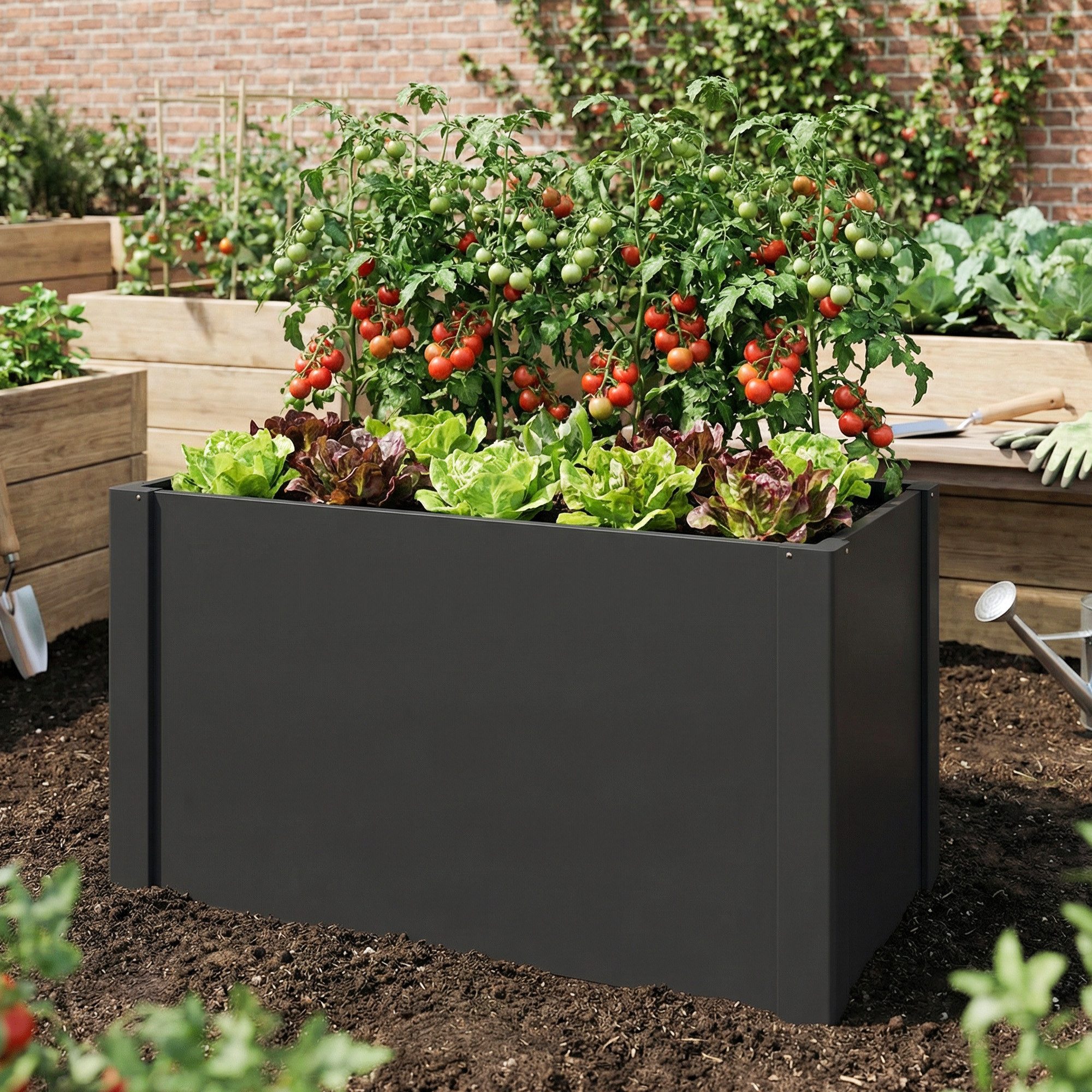 Outsunny Hochbeet Metall-Pflanzkasten mit Handschuhen (Kräuterbeet, 1 St., Pflanzkasten), UV-beständig, robust, wetterfest