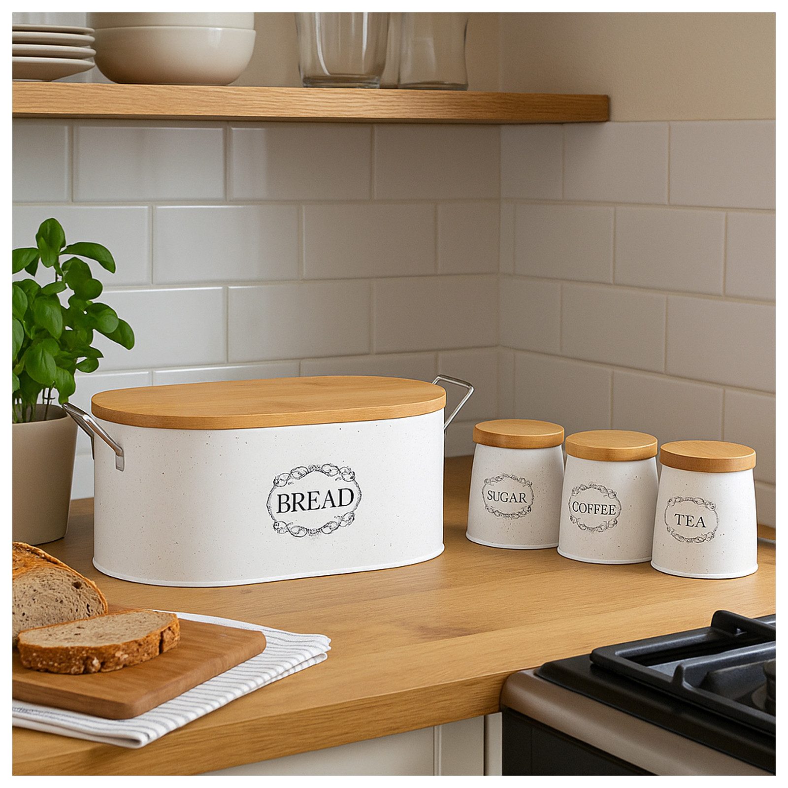 Neuetischkultur Vorratsdose Brot-, Kaffee-, Tee- und Zuckervorratsdose, Eisen, (Set, 4-tlg., 1 Brotkasten, 3 Vorratsdosen), Vorratsdosen für Trockenlebensmittel