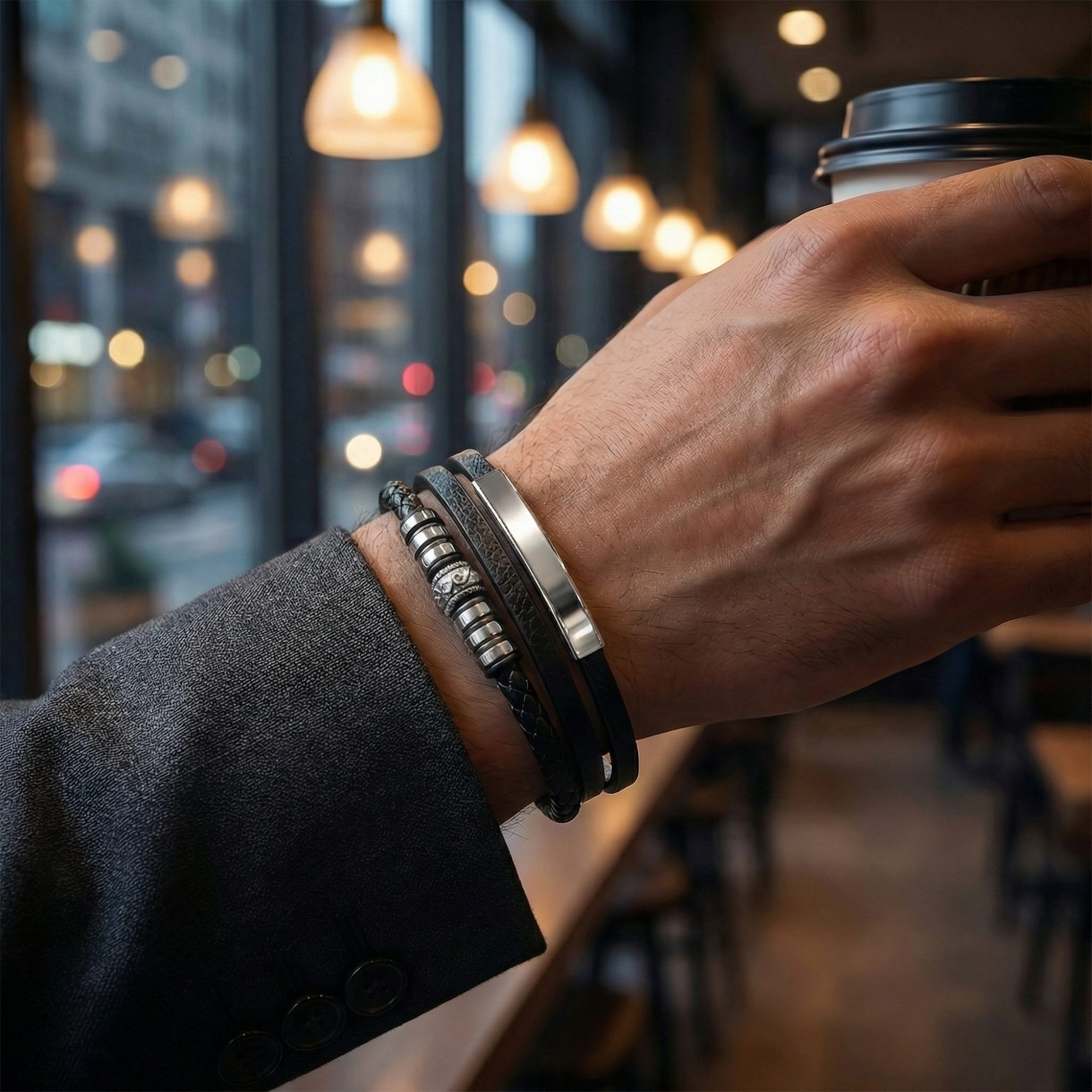 UNIQAL.de Lederarmband „GRAPHICS“ – Herren & Unisex (geflochtenes Leder, Edelstahl, Magnetverschluss, handgefertigt, ideale Geschenkidee), Geprüfte Qualität, Verkauf durch deutschen Händler