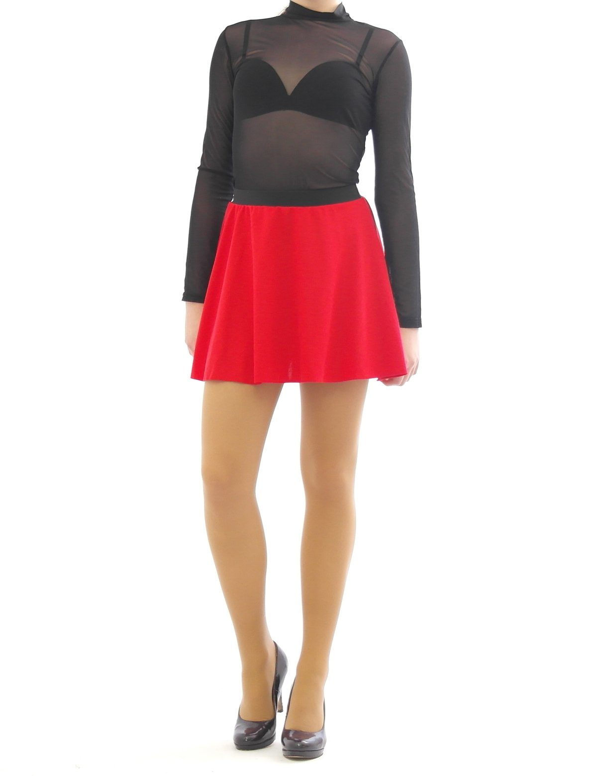 Minirock hohe Swing Falten-Rock rot Skirt Mini Rock Gummibund Minirock SYS Taille