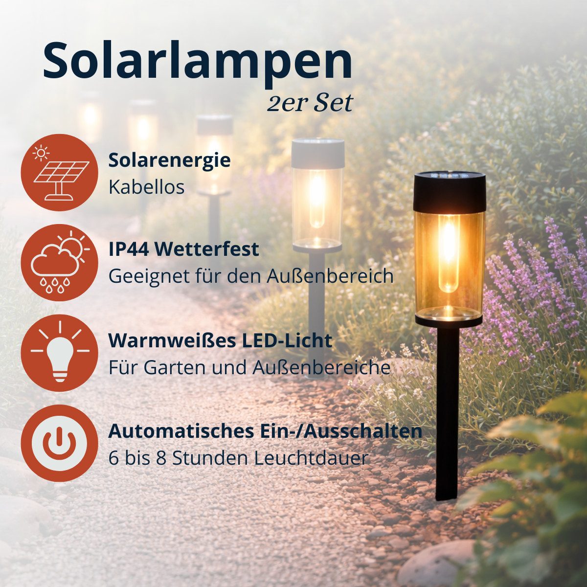Grundig Gartenleuchte Grundig Solarlampen für Außen 2er Set - Solarleuchten Garten