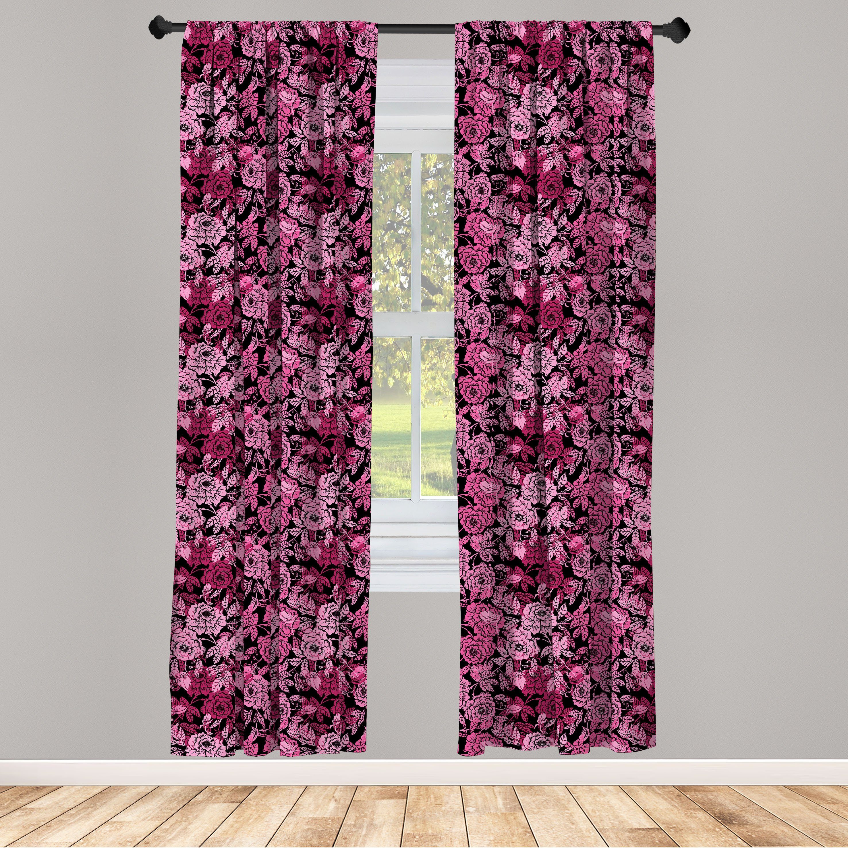 Gardine Vorhang für Wohnzimmer Schlafzimmer Dekor, Abakuhaus, Microfaser, Romantisch Feminine Peony Blumen | Fertiggardinen