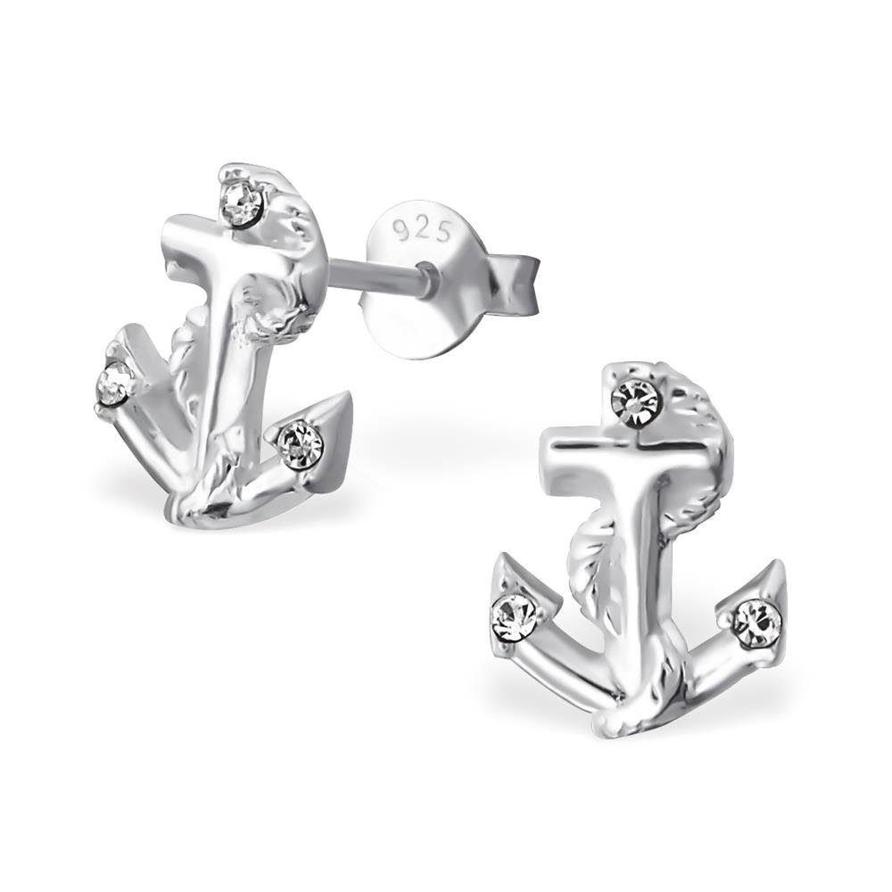 BUNGSA Ohrring-Set Ohrstecker Anker mit Kristallen aus 925 Silber Damen (1 Paar (2 Stück), 2-tlg), Ohrschmuck Ohrringe