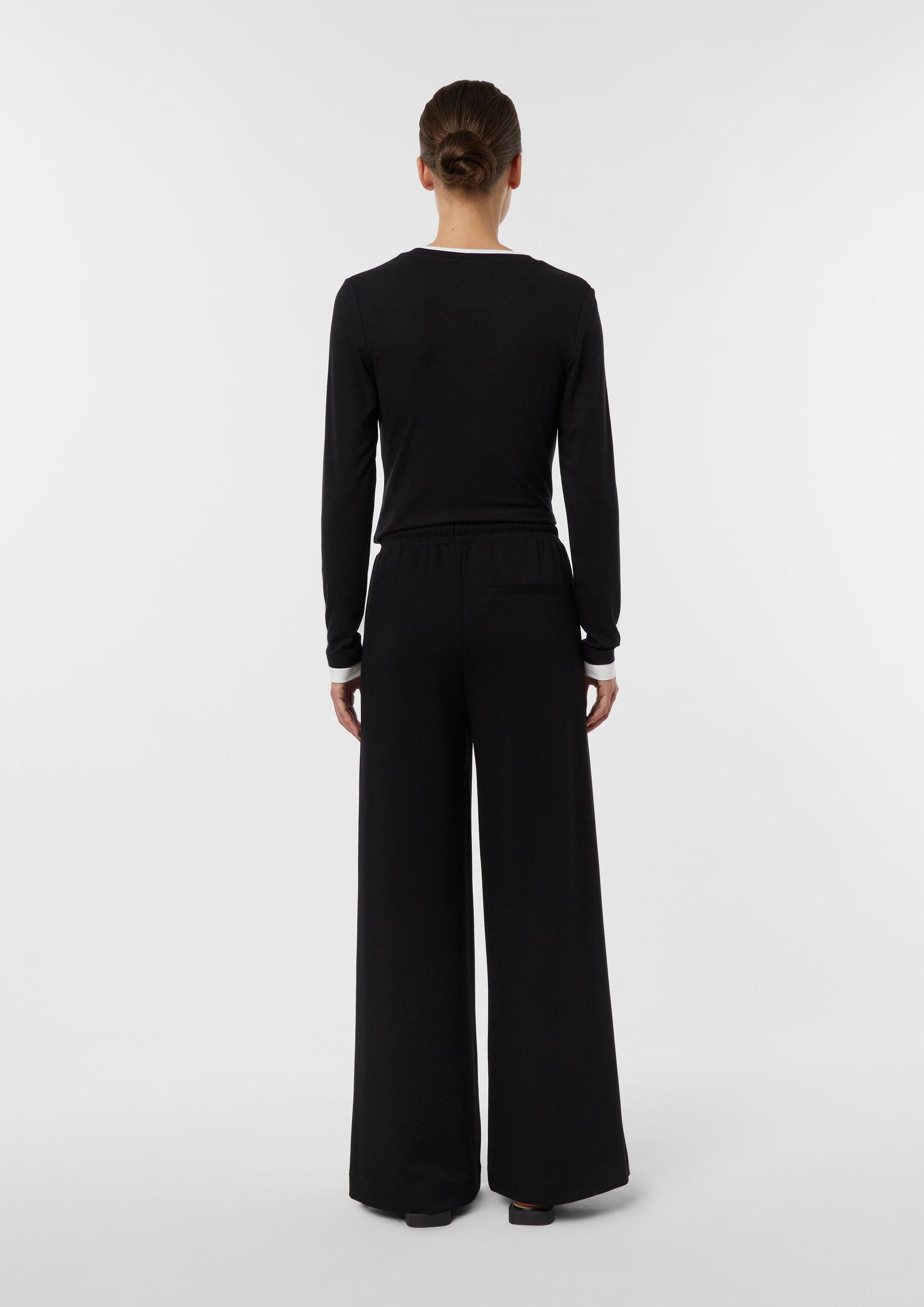 comma Chinos Hose Wide-Leg-Hose aus Jersey mit Elastikbund und Biese