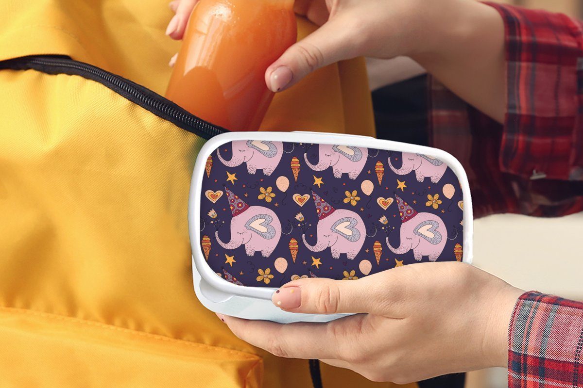 Brotdose, und Muster, Lunchbox MuchoWow Brotbox Geburtstag - und für Erwachsene, weiß Kunststoff, Elefant für (2-tlg), Jungs - Mädchen Kinder