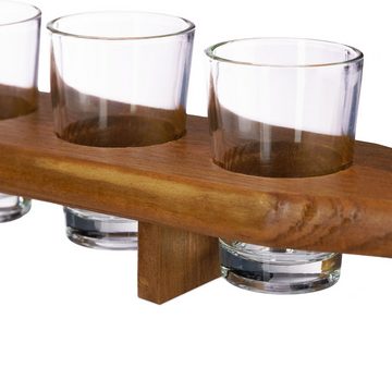 relaxdays Gläser-Set 9 x Schnapsbrett Holz mit je 6 Gläsern, Holz