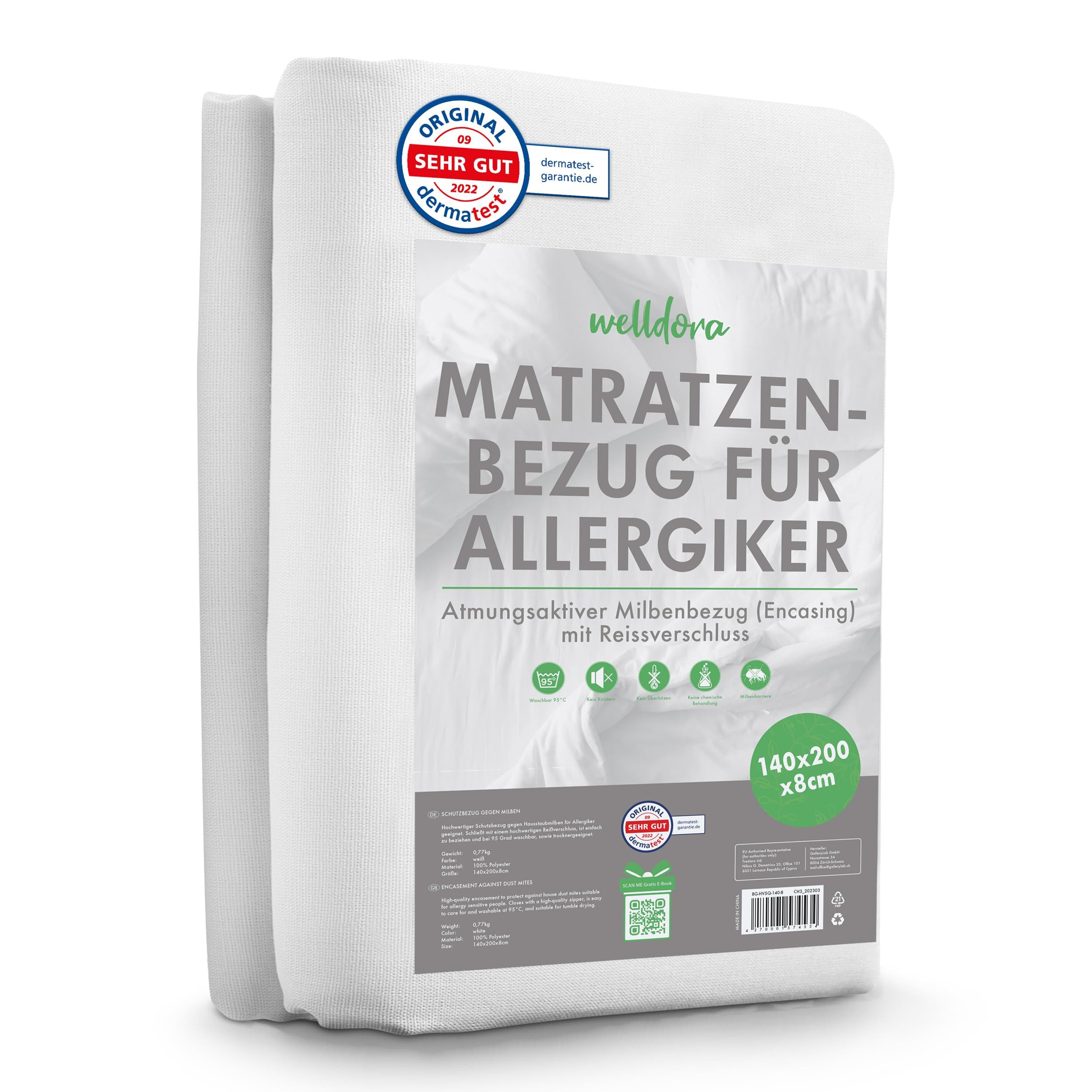 Encasing Premium Milbenbezug Matratzen ǀ Всеrgiker Matratzenschoner Welldora, fachärztlich getestet, Всеrgiker Bettwäsche mit Reissverschluss 360°