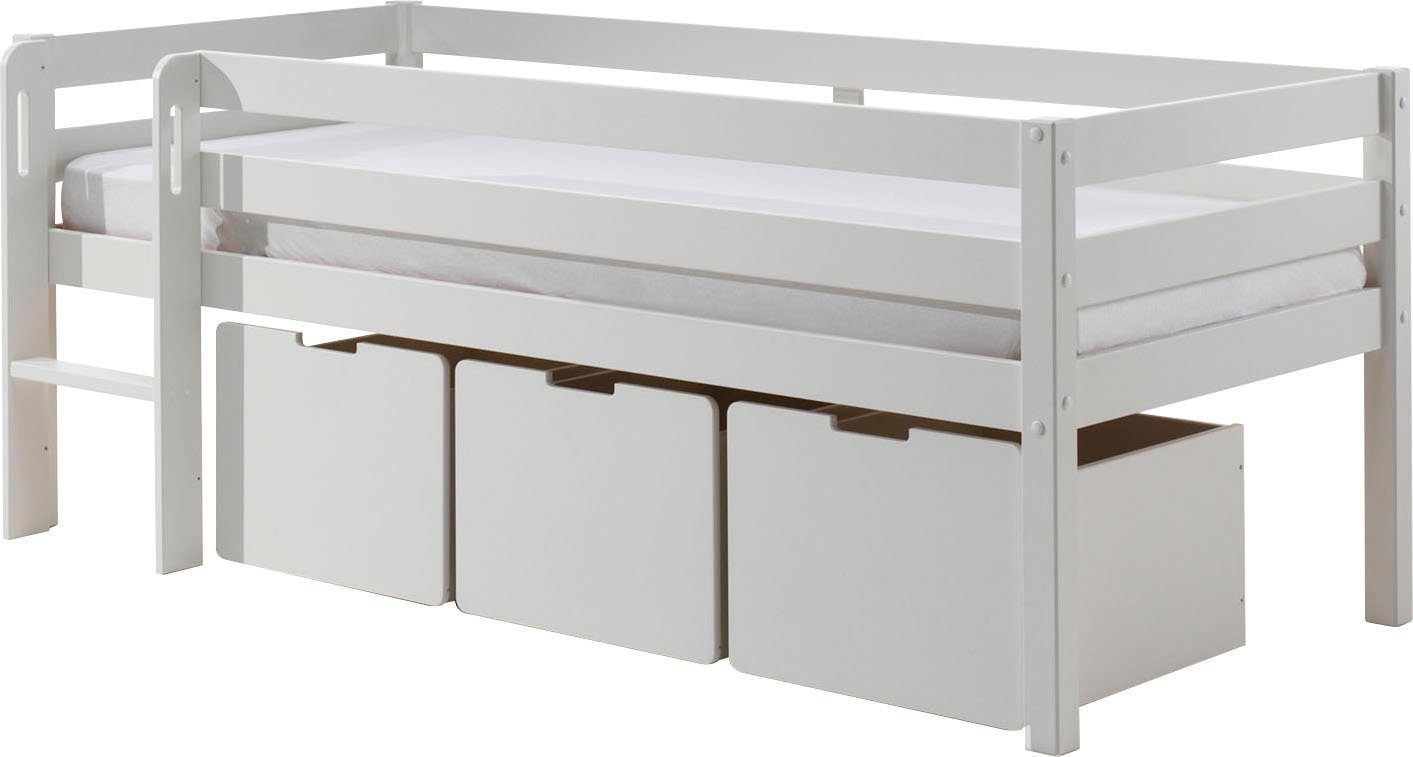 Vipack Spielbett Pino, Kiefer massiv, mit Rolllattenrost, 3 Rollboxen, Made in Europe (B/H/T ca. 207,6x83x104,9cm, inkl. Leiter und Absturzschutz), wahlweise mit oder ohne Hängeregal, 2 Farben zur Auswahl