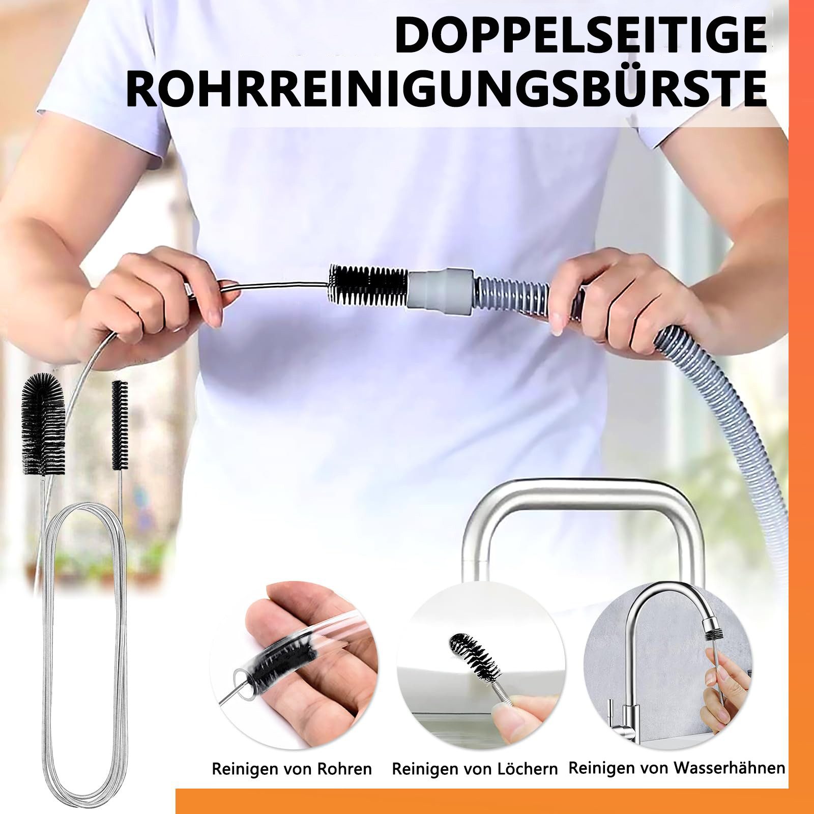 FOUORTUNATE-BEE Rohrreinigungsspirale 4 Stück Abflussreinigungswerkzeug Abflussreiniger Spirale, (4 tlg), Doppelkopf-Rohrreinigungsbürste Abflussreiniger Sticks – Bild 5 von 5