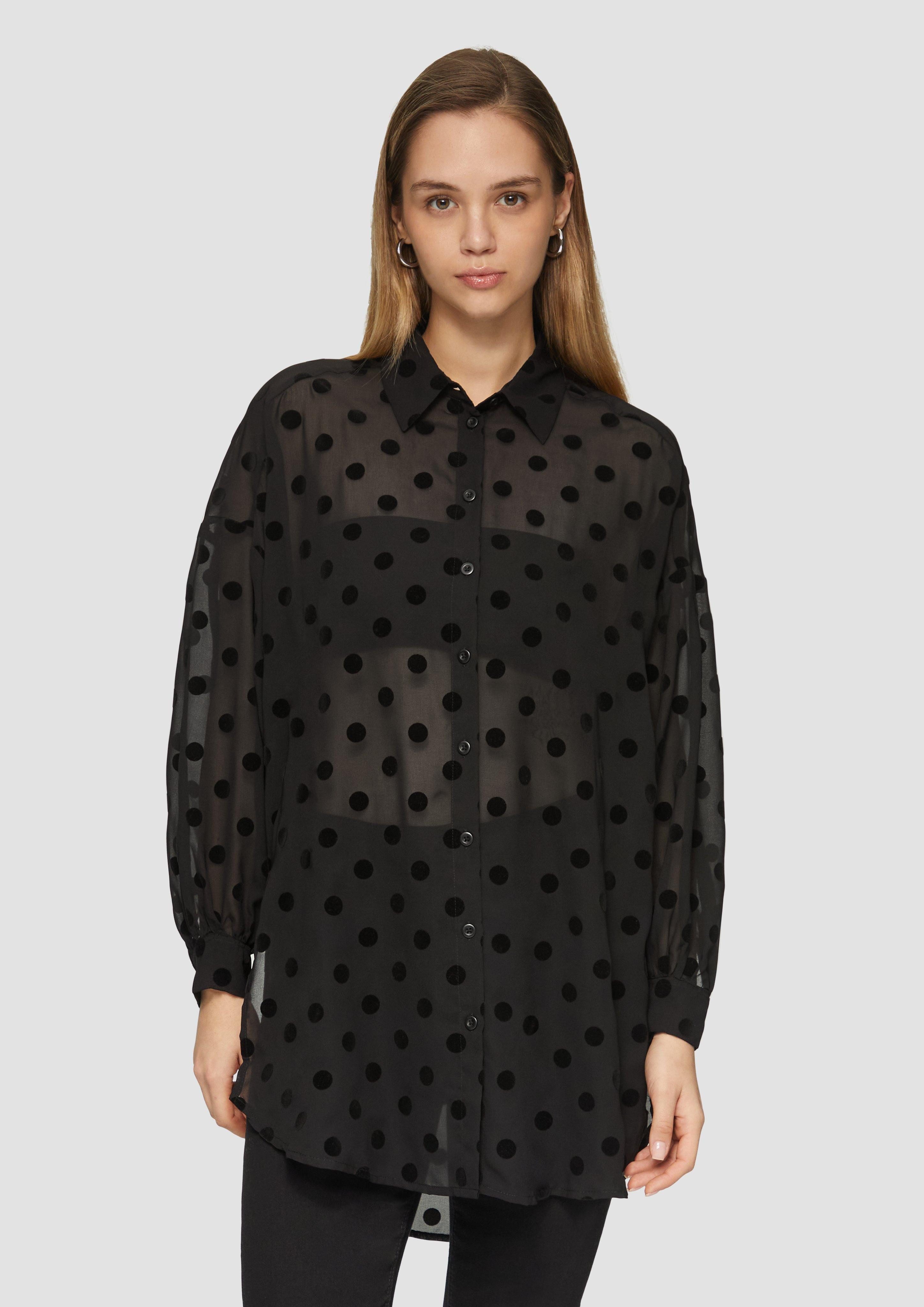 Langarmbluse Transparente Longbluse mit seitlichen Schlitzen