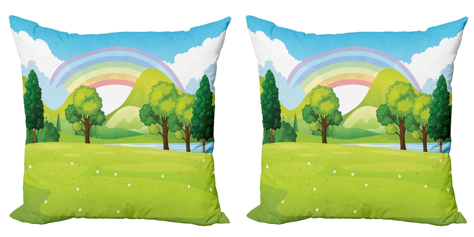 Kissenbezüge Modern Accent Doppelseitiger Digitaldruck, Abakuhaus (2 Stück), Märchen Regenbogen-Bäume Wolke Motiv