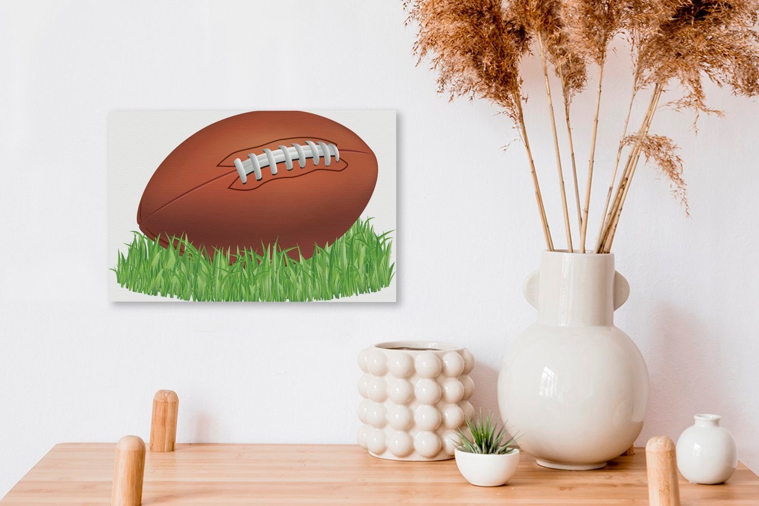 Illustration Leinwandbild im Rugbyballs Aufhängefertig, Wandbild (1 cm OneMillionCanvasses® St), Wanddeko, eines 30x20 Gras, Eine Leinwandbilder,