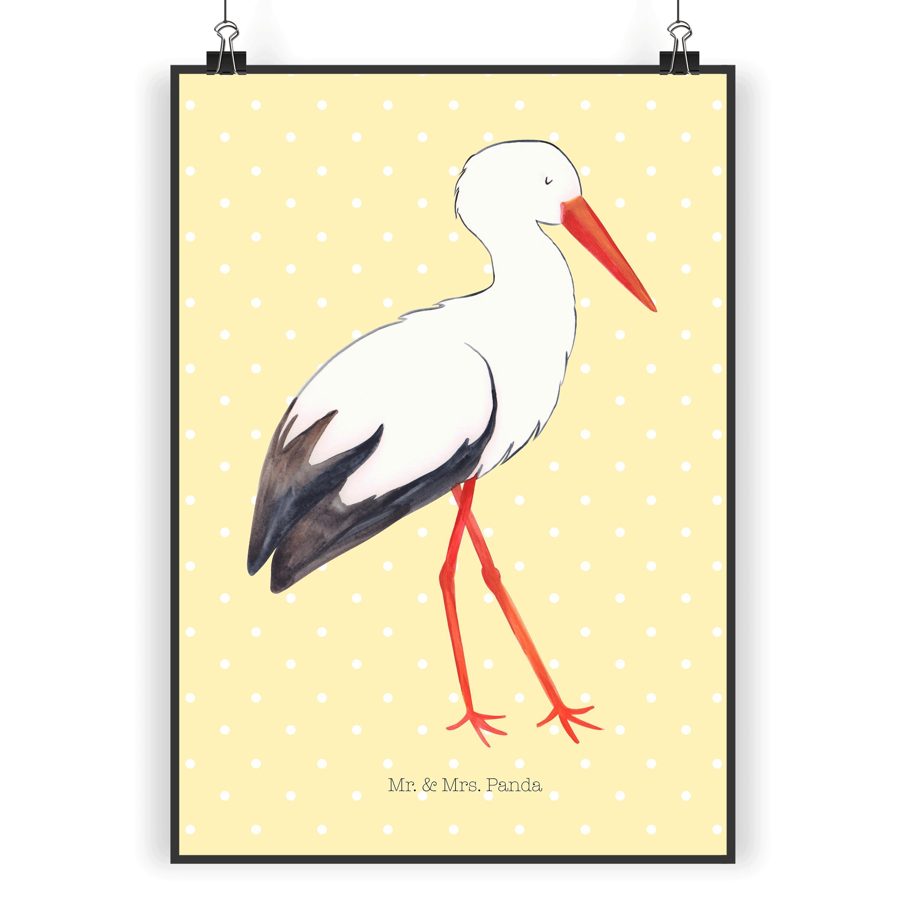 Mr. & Mrs. Panda Poster »Storch Gelb Pastell Geschenk, gute Laune