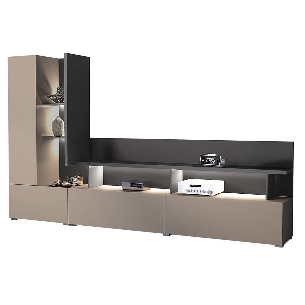 Lomadox Wohnwand SELCE-83, in beige mit anthrazit, 270 cm breit ink. LED Be günstig online kaufen