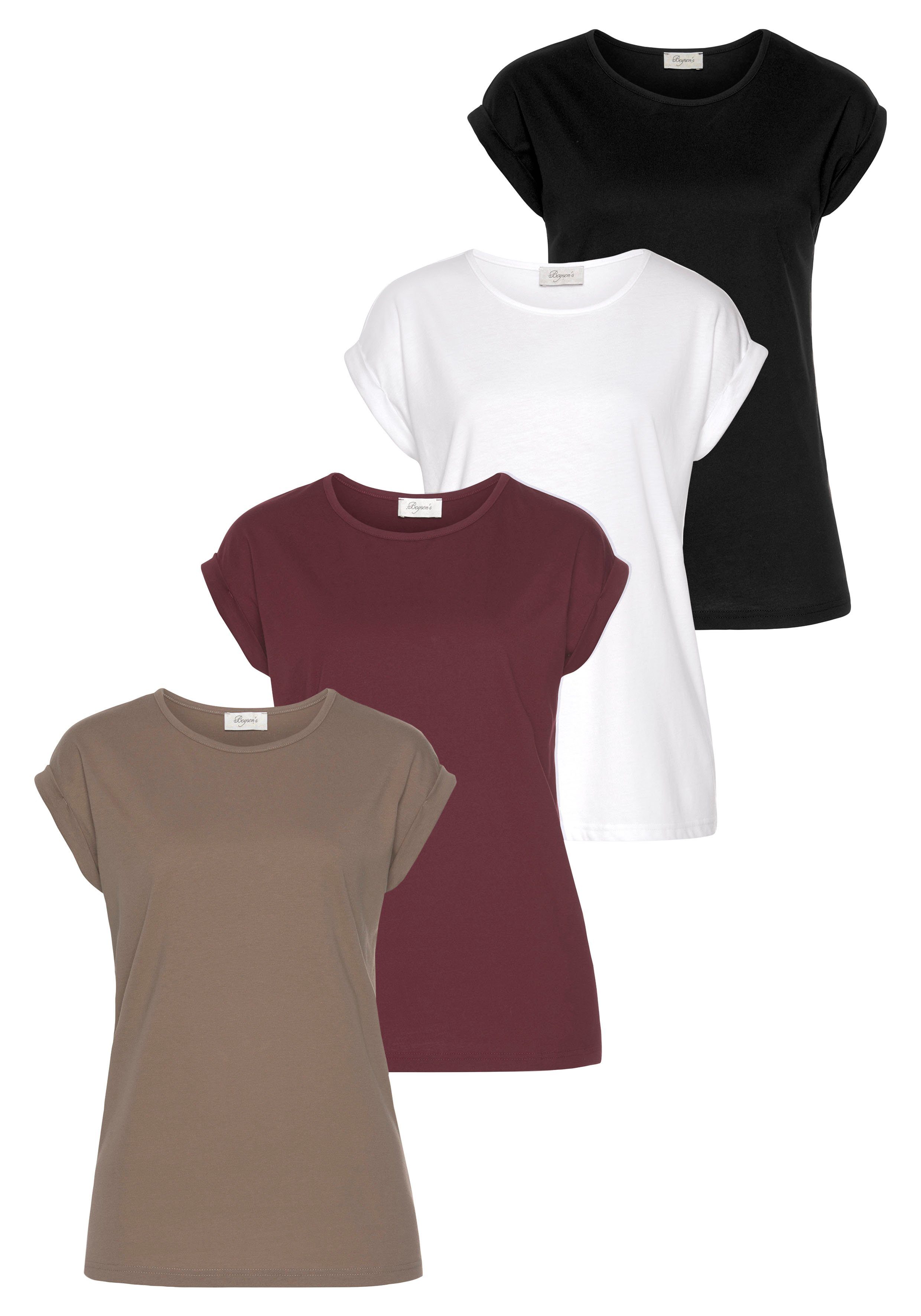 Boysen's T-Shirt (Packung) im 4er Pack taupe, bordeaux, weiß, schwarz