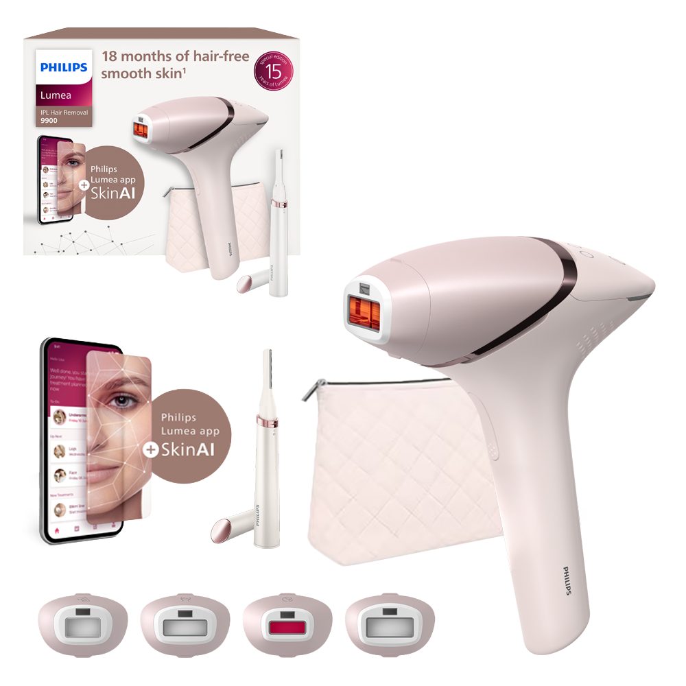 Philips IPL-Haarentferner Philips Lumea Series 9900 BRP959/00, 450.000 Lichtimpulse, 4 Aufsätze (Achseln, Bikinizone, Körper, Gesicht), 3 SkinAI Funktionen