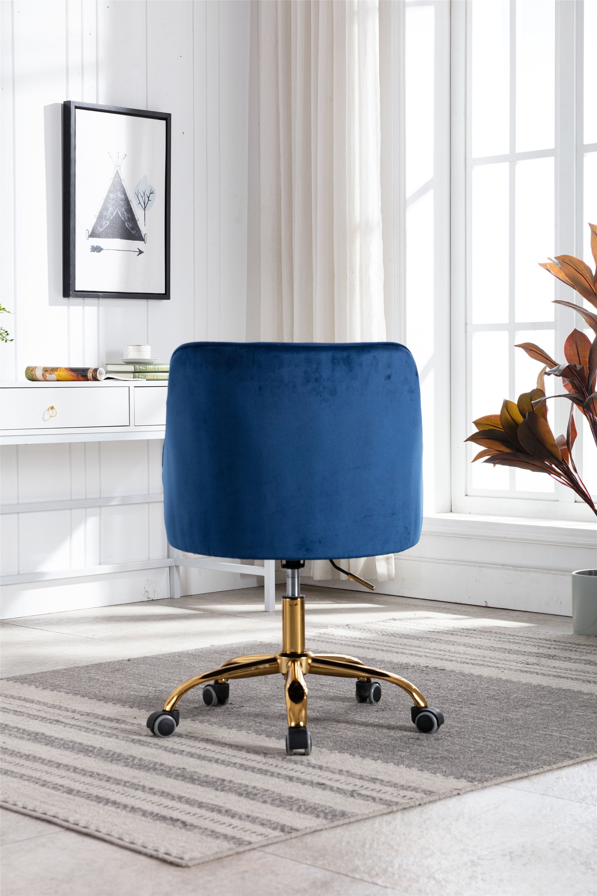 OKWISH Stuhl Samt Bürostuhl, Schminkstuhl, Stoff-Schreibtischstuhl (360°  drehbar, höhenverstellbar), hübscher schicker Stuhl, goldener Bürostuhl