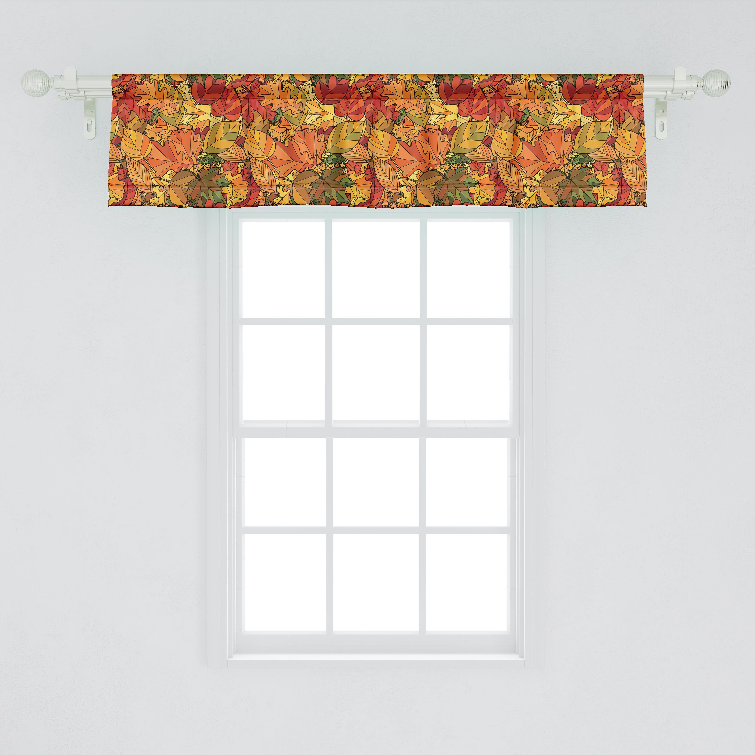 Scheibengardine Vorhang Volant Microfaser, für Herbst Stil Stangentasche, Dekor mit Doodle Schlafzimmer Abakuhaus, Blätter Abstrakt Küche