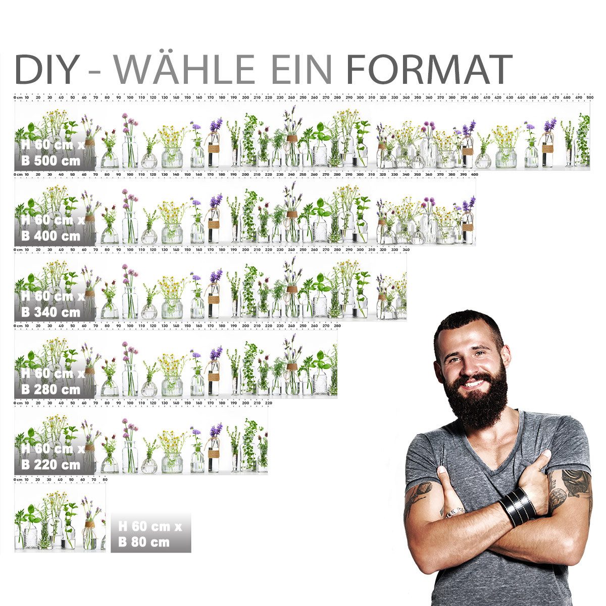 Stickerprofis Küchenrückwand KRÄUTERGLÄSER (Glasoptik), (Premium), 1,5mm, selbstklebend, hält auf besonders vielen Öberflächen