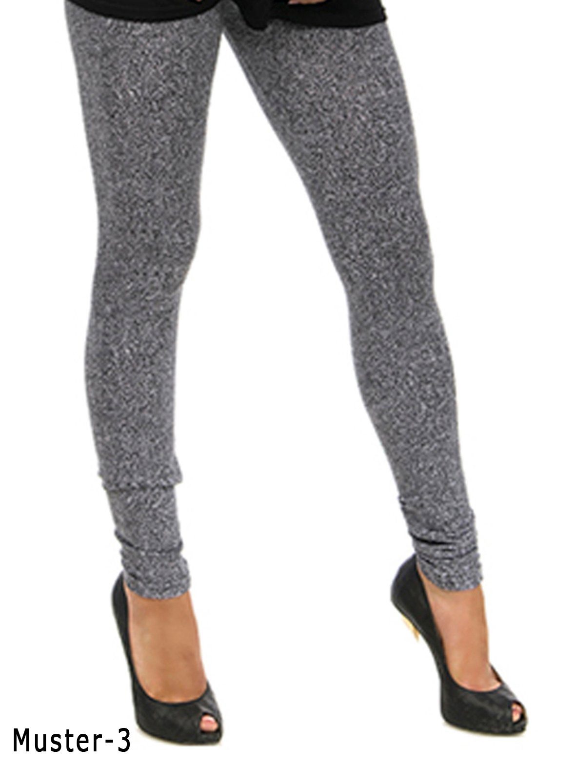 Leggings Damen Leggings lang hoher Bund Muster Hose