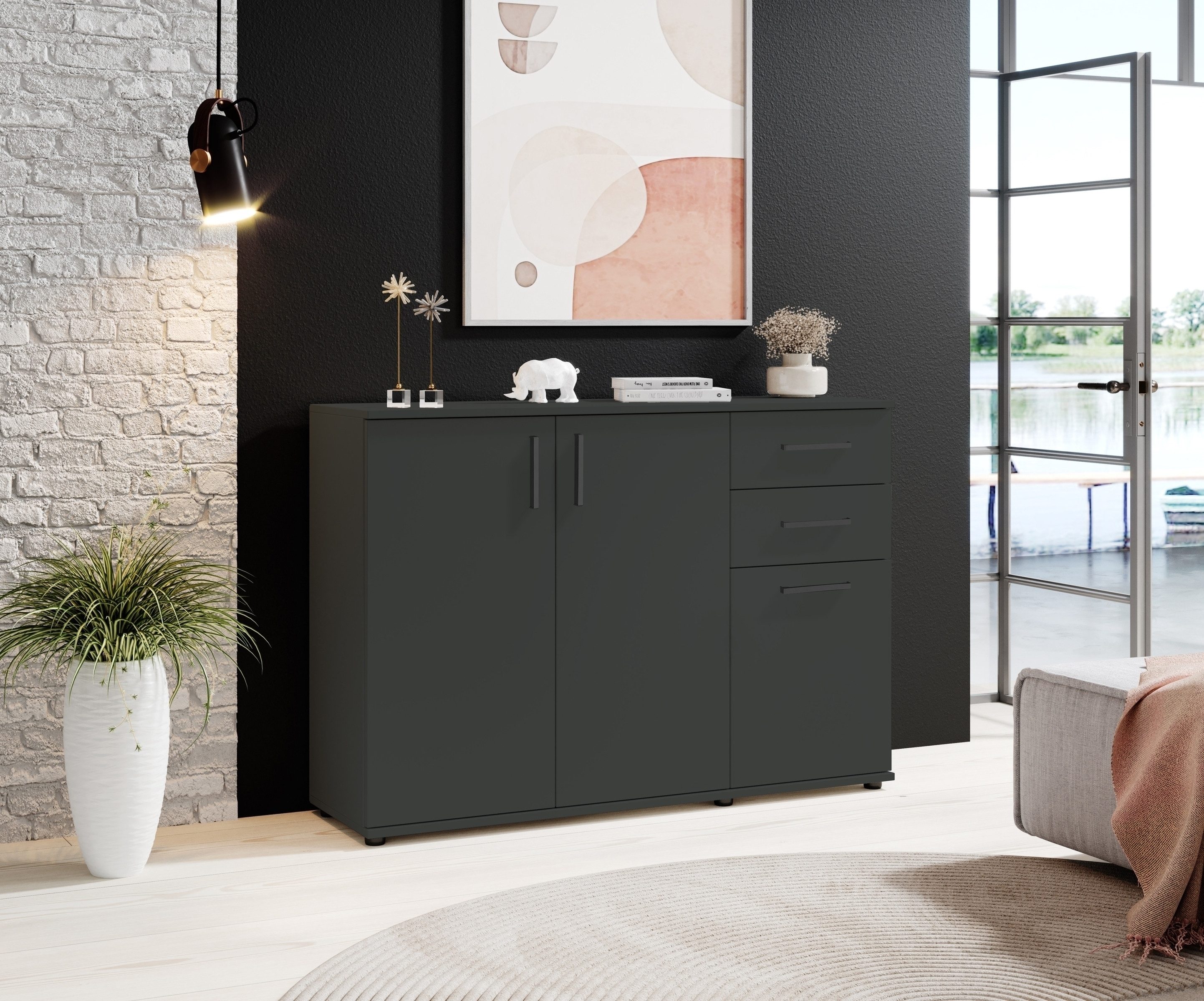 Bega Consult Sideboard 3 Türen, 2 Schubladen, anthrazit - 120x84x35cm (BxHxT)