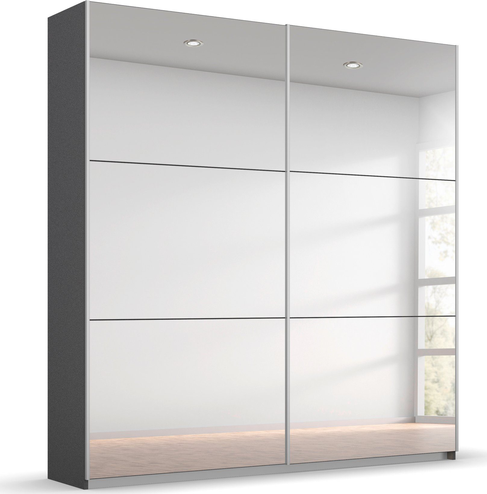 rauch Schwebetürenschrank Kleiderschrank Schrank Garderobe REFLECT inkl. praktischer Innenausstattung mit 2 Stoffboxen MADE IN GERMANY