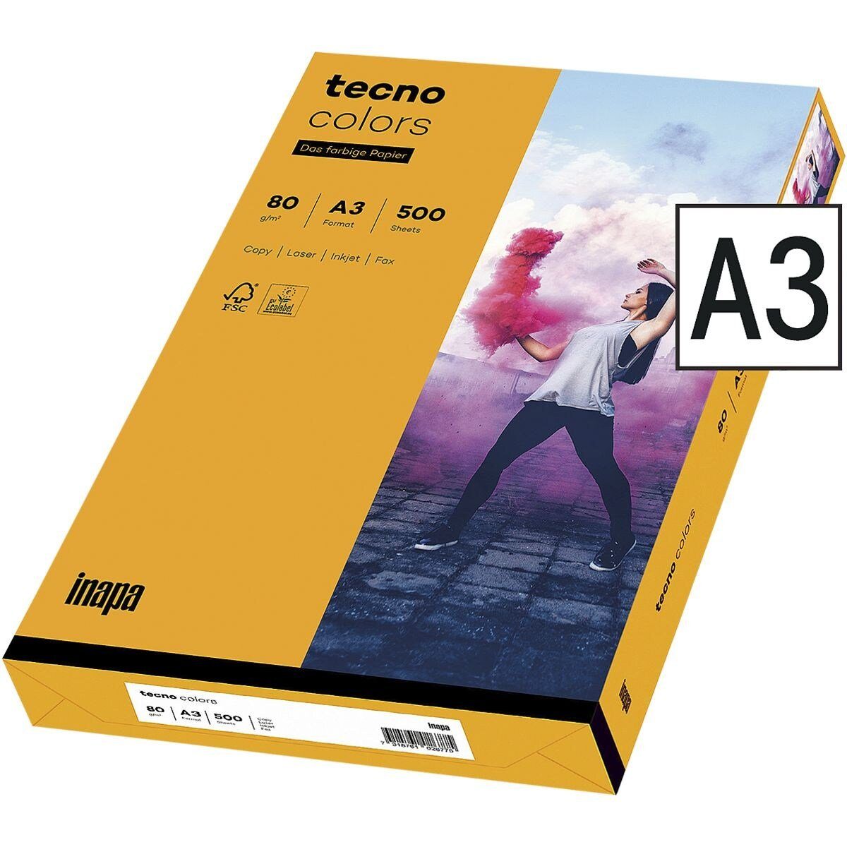 Inapa tecno tecno DIN Format Drucker- Colors, Rainbow mittelorange A3, 80 Kopierpapier g/m², / 500 Blatt Pastellfarben, und