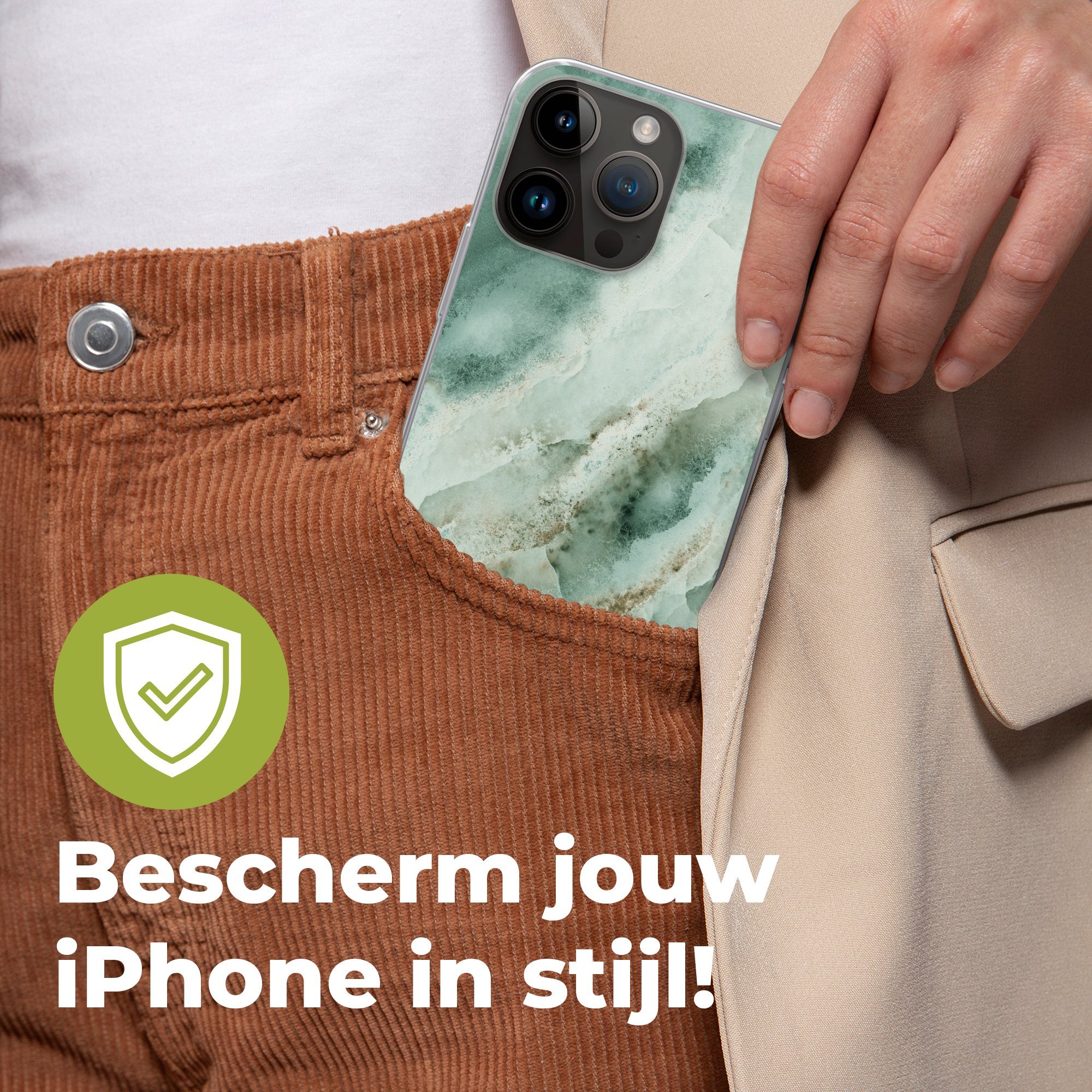 MuchoWow Handyhülle für Apple iPhone 14 Pro Max Naturstein - Grün - Chic, Smartphone-Bumper, Print, Handy Schutzhülle Dünn