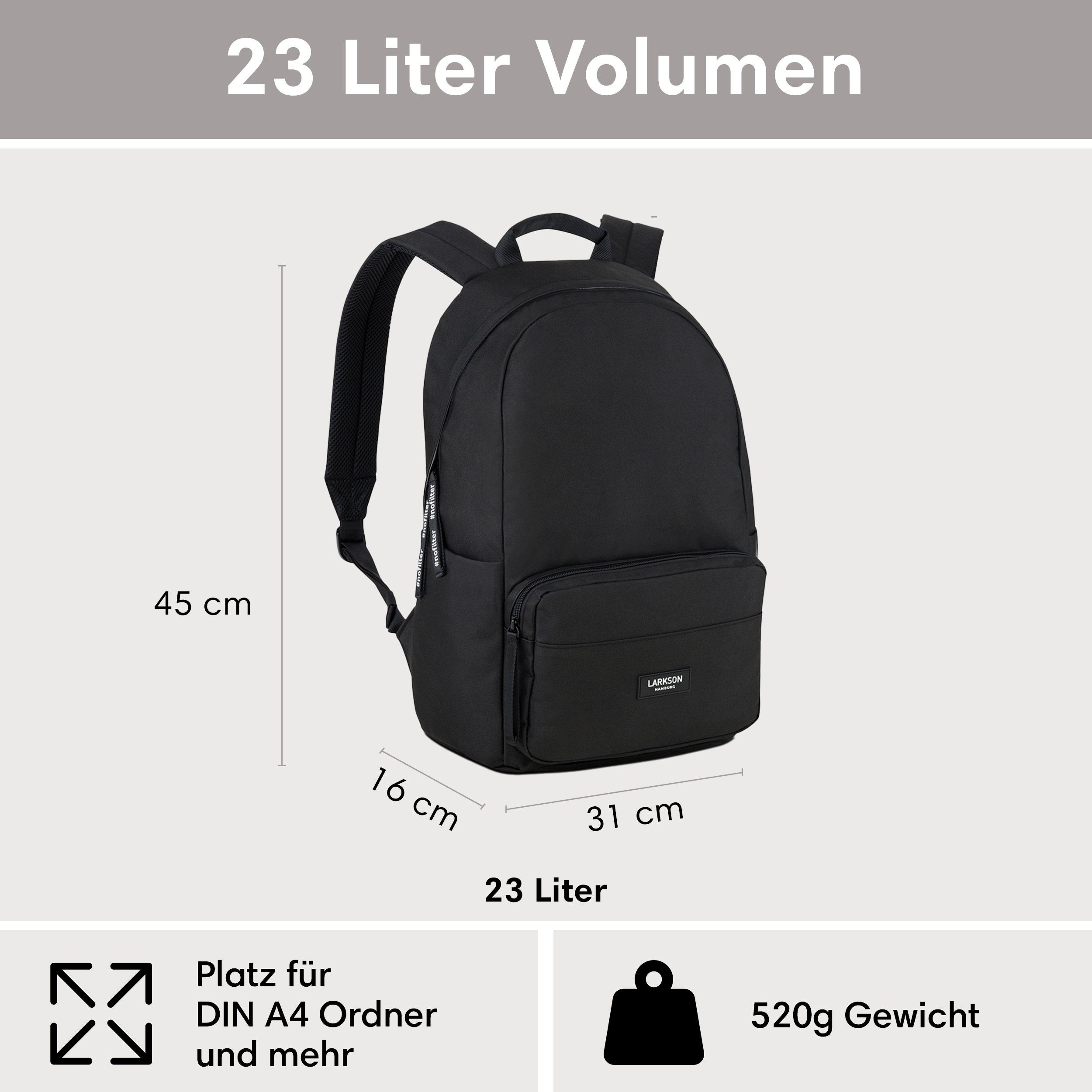 LARKSON Schulrucksack No 3 Rucksack Schule Mädchen Jungen Teenager (1-tlg), Seitentasche, Laptopfach, Wasserabweisend