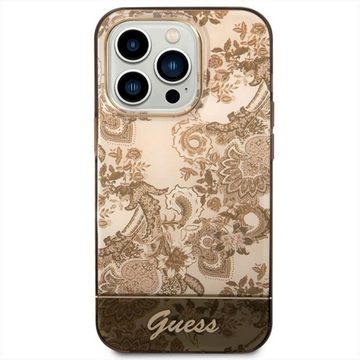 Guess Handyhülle GUESS Schutzhülle für Apple iPhone 14 Pro Max Cover Schutzhülle Etui Hard Case Ocker