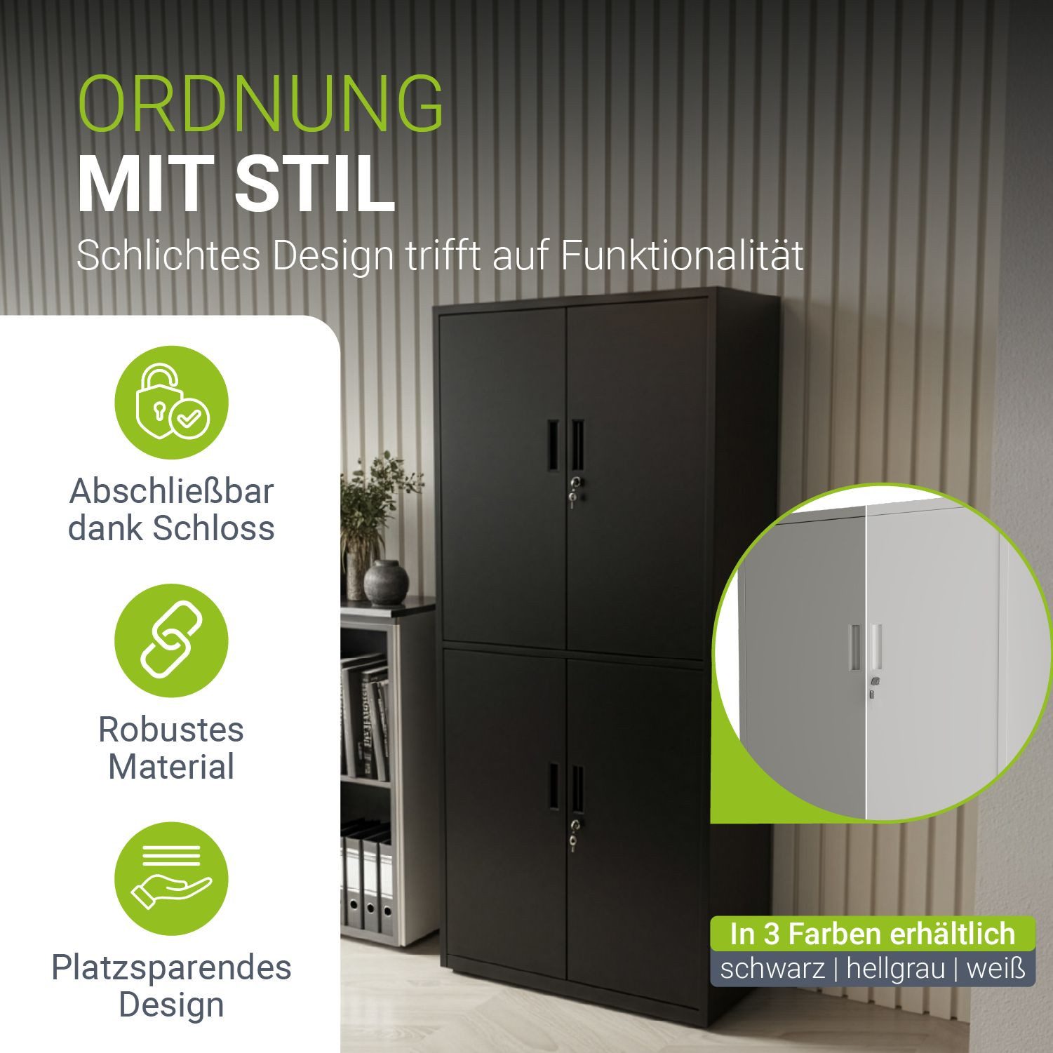 Juskys Aktenschrank abschließbarer Metallschrank, 2 Schlüssel, 3 Einlegeböden für je 45kg