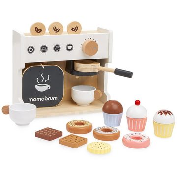 Mamabrum Kinder-Küchenset Großes Holzcafé mit Kaffeemaschine und Zubehör