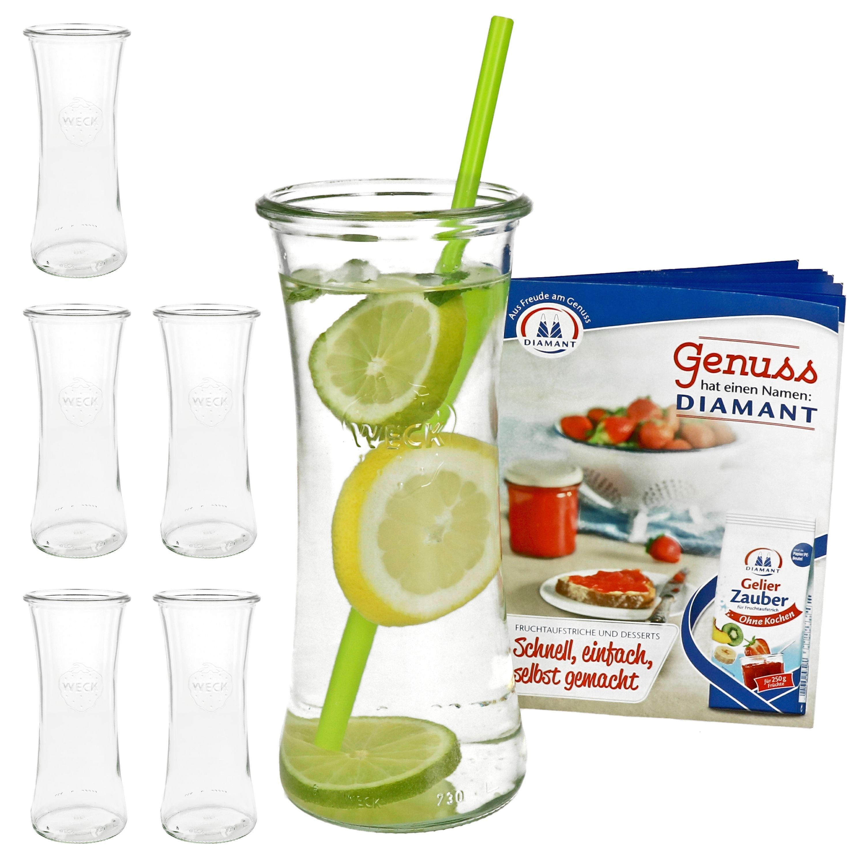 MamboCat Einmachglas 6er Set Weck Gläser 700 ml Delikatessen-Glas rund + Rezeptheft, Glas