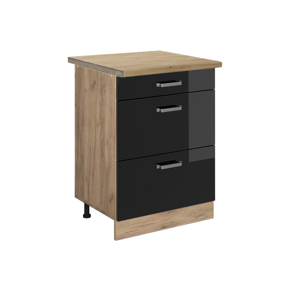 Vicco Unterschrank R-Line, Schwarz Hochglanz/Goldkraft Eiche, günstig online kaufen