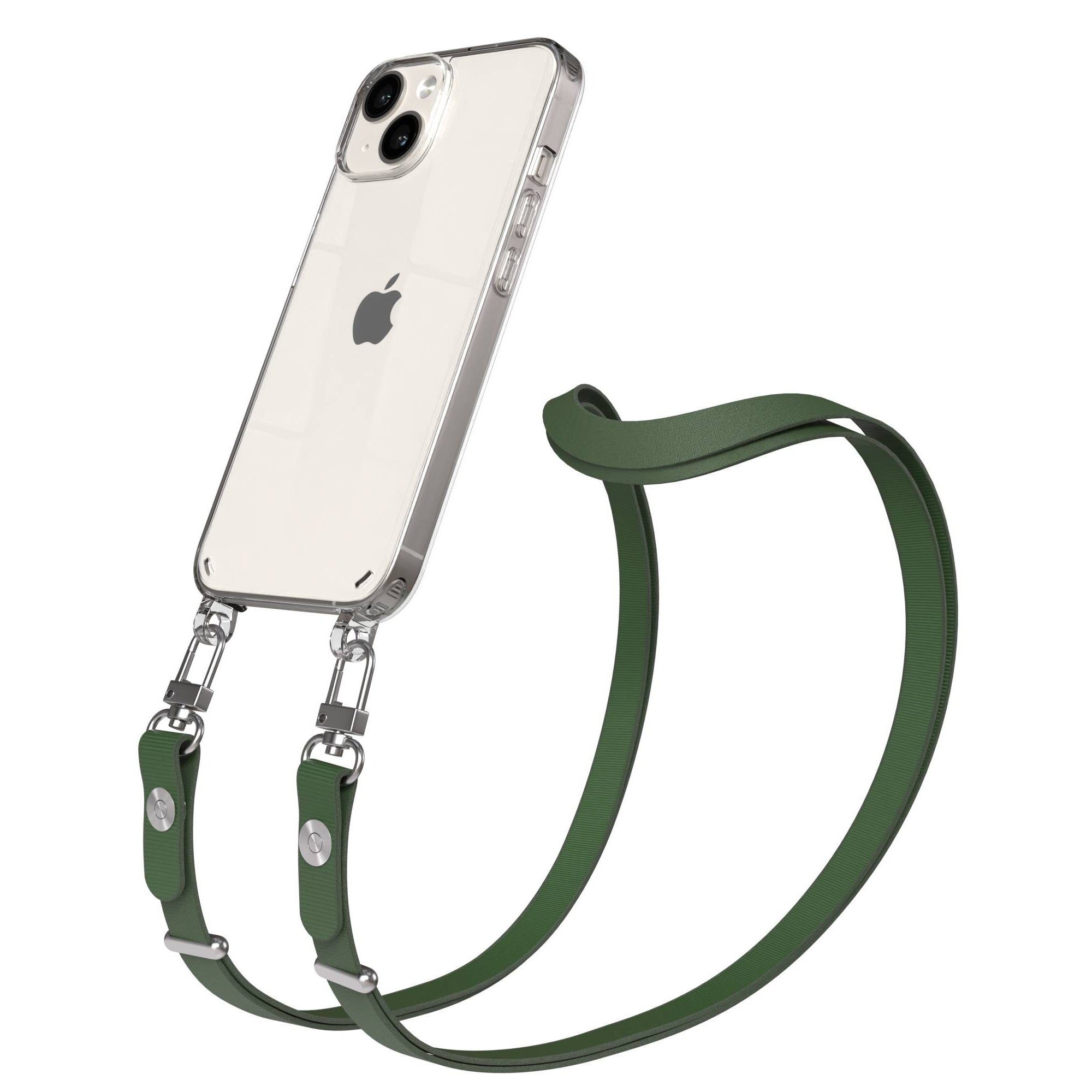 EAZY CASE Handykette für Apple iPhone 14 Handyhülle mit Handyband magnetisch, Handykordel in Dunkelgrün mit Magnetband für Hüllen mit 2x2 Löchern