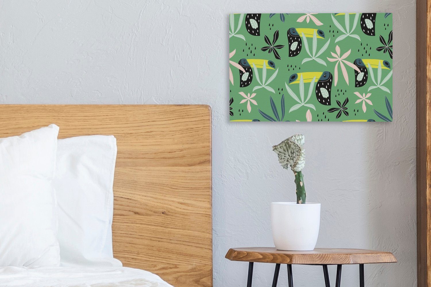 Dschungel, cm - Aufhängefertig, (1 OneMillionCanvasses® Leinwandbilder, 30x20 St), Leinwandbild - Blätter Tukan Wanddeko, Wandbild