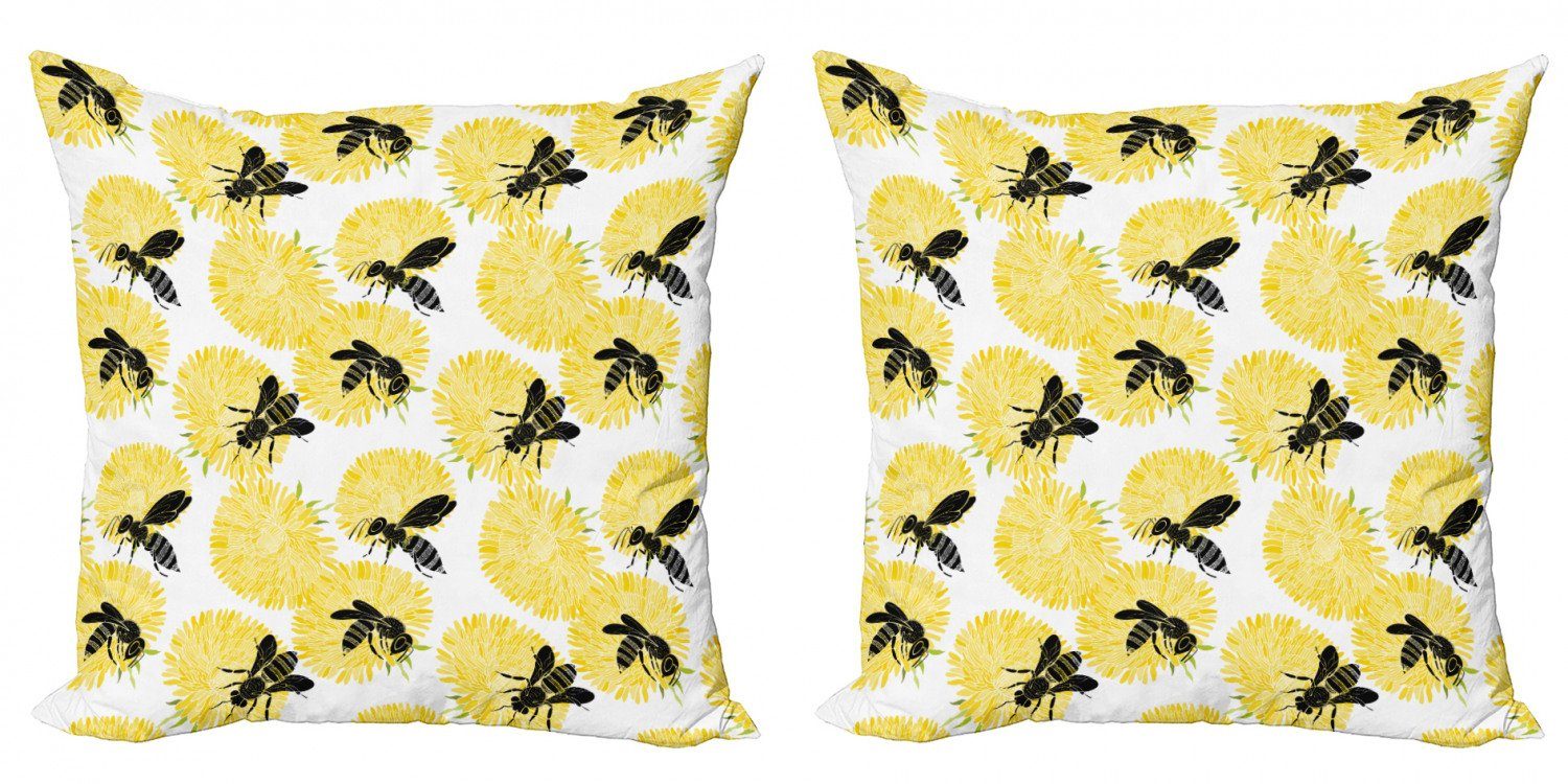 Kissenbezüge Modern (2 Löwenzahn Abakuhaus Doppelseitiger Blumen Digitaldruck, Natur Stück), Biene Accent
