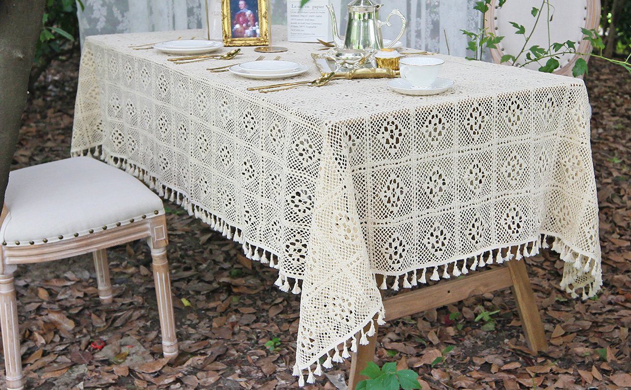 Rosnek Tischdecke Vintage, Creme, Häkeln Diamant Rechteck, für Housewarming günstig online kaufen