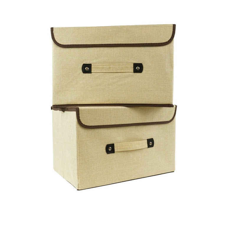 U.Uberlux Aufbewahrungsbox 3x Aufbewahrungsbox mit Deckel Set Kiste Faltbox Stoffbox sand