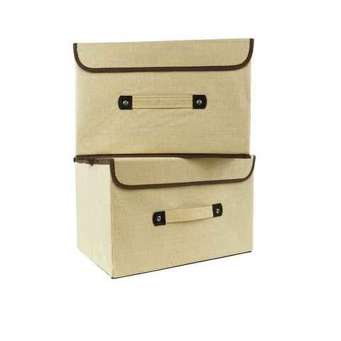 U.Uberlux Aufbewahrungsbox 3x Aufbewahrungsbox mit Deckel Set Kiste Faltbox Stoffbox sand