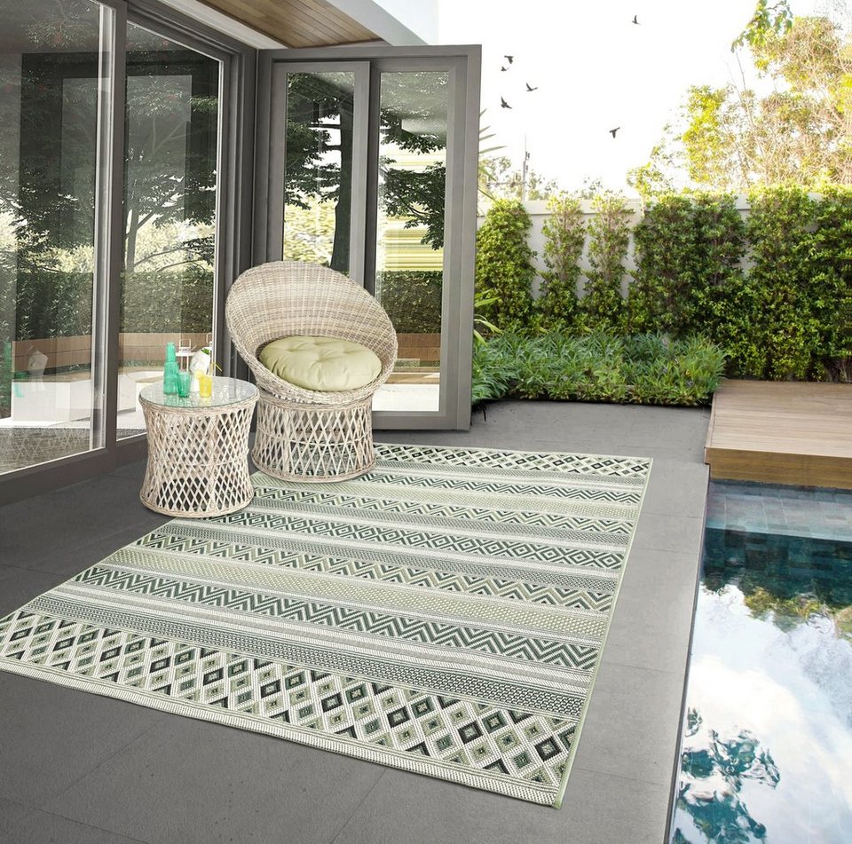 Teppich Machka In- & Outdoor Teppich Flachgewebe, Modernes Design,  Superflach, UV- und Witterungsbeständig, Terrasse, Grün, 60 x 110 cm, the  carpet, Rechteck