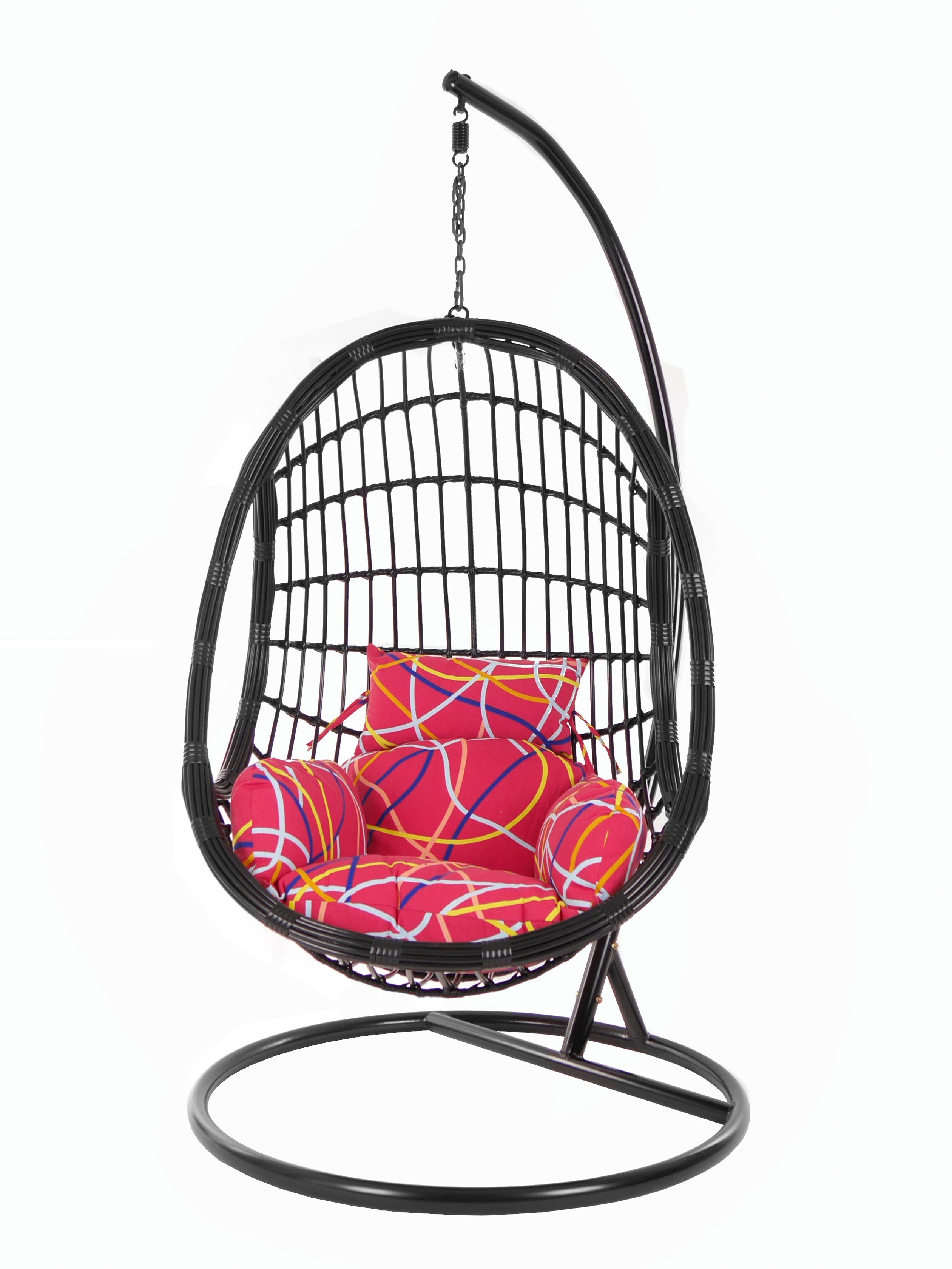 Hängesessel Gestell Muster Schwarz, abstract) Swing Chair, be Loungemöbel, PALMANOVA Hängesessel Schwebesessel, (3021 black, gemustert Kissen, KIDEO und mit