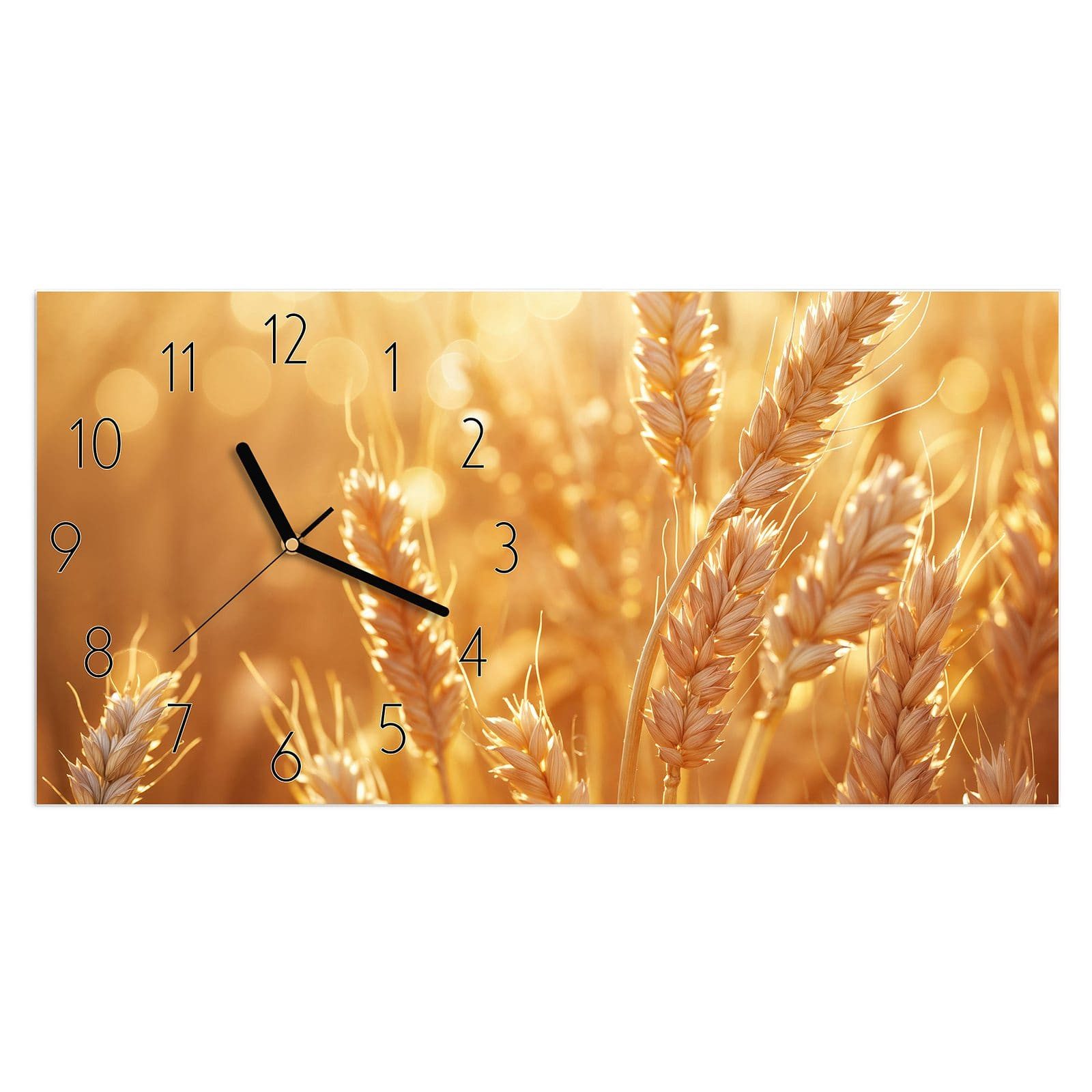 Wanduhr Glasuhr Wandkunst Größe 60 x 30 cm mit Motiv Weizenfelder