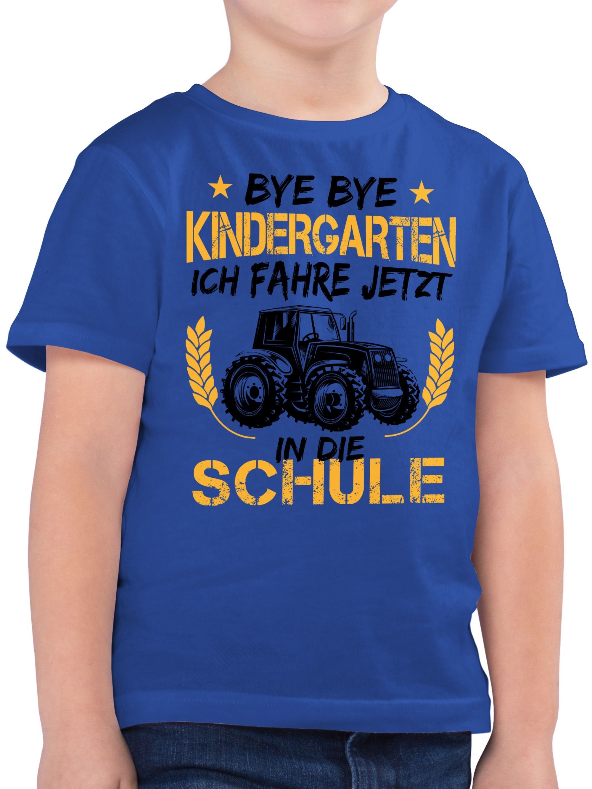 Shirtracer T-Shirt Bye Bye Schwarz fahre in Schule Traktor ich Geschenke Ora Kindergarten die Royalblau Schulanfang jetzt Junge 2 Einschulung
