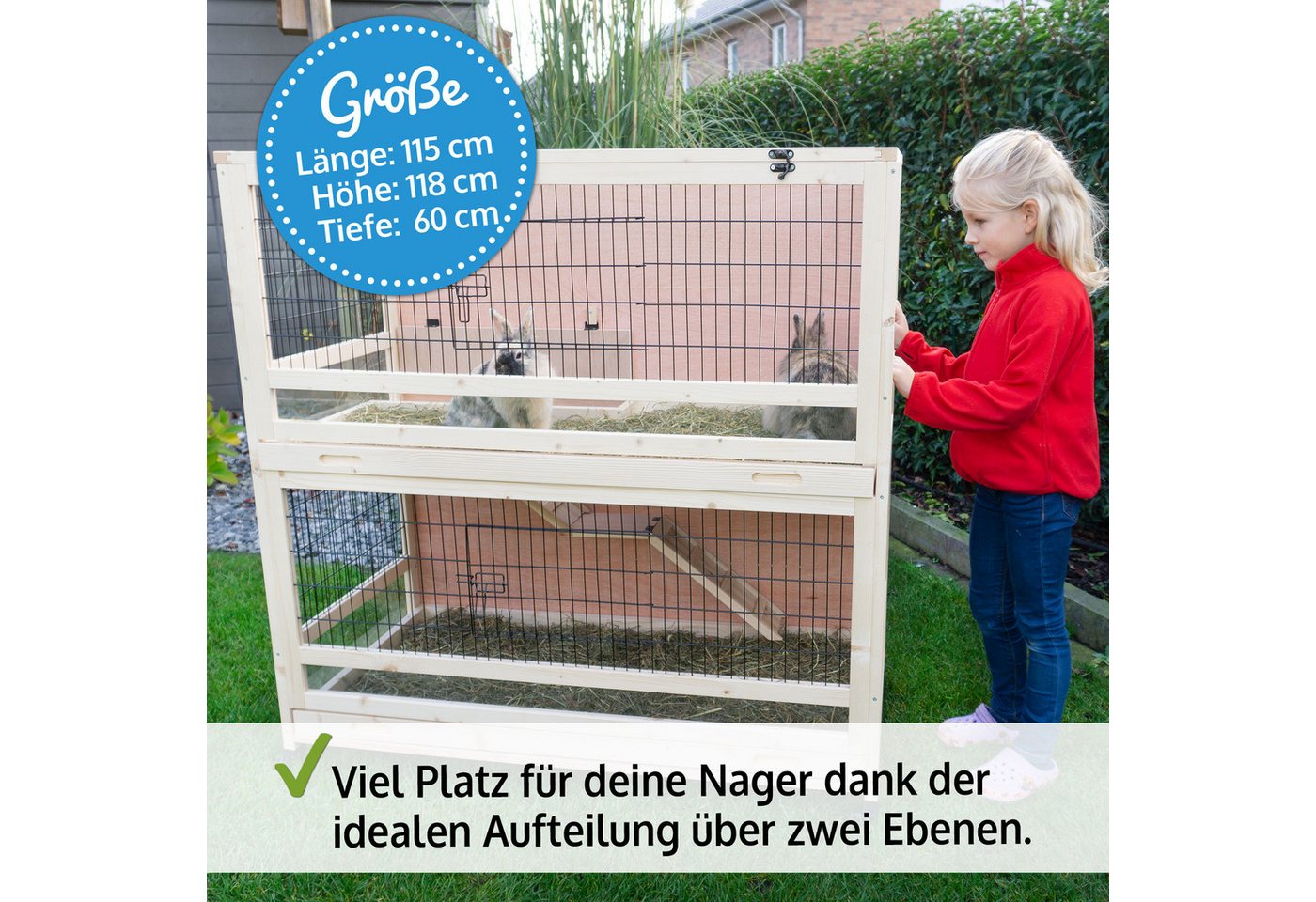 Thumbnail - Zooprinz Kleintierstall Knuffel auf Rollen mit Klappdach, 2 Etagen, Plexiglas, 115x118x60 cm (BxHxT)