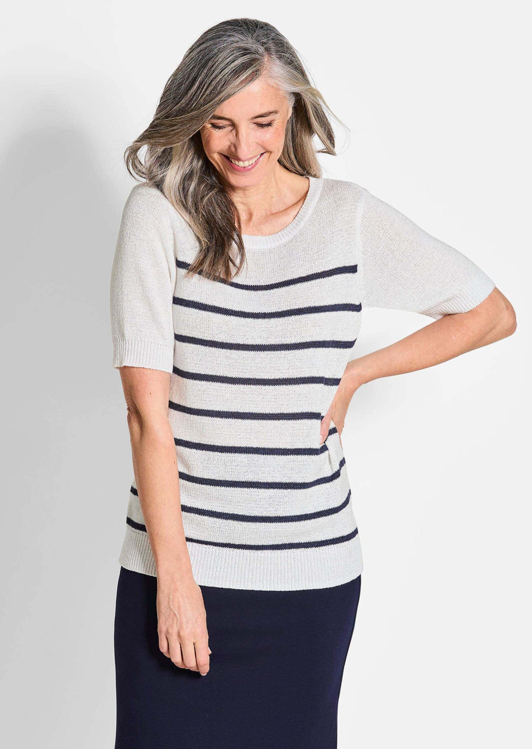 GOLDNER Strickpullover Kurzgröße: Maritimer Pullover, U-Boot-Ausschnitt Fei günstig online kaufen