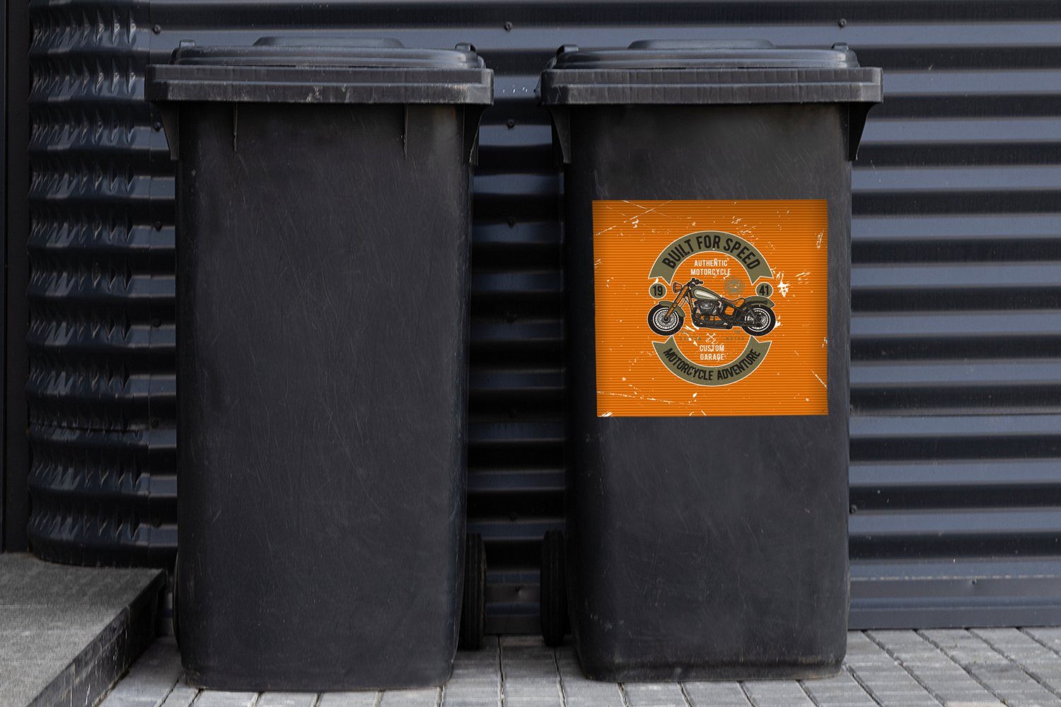 St), Sticker, Abfalbehälter (1 Vintage Container, Mülltonne, - Motor MuchoWow - Mülleimer-aufkleber, Orange Wandsticker