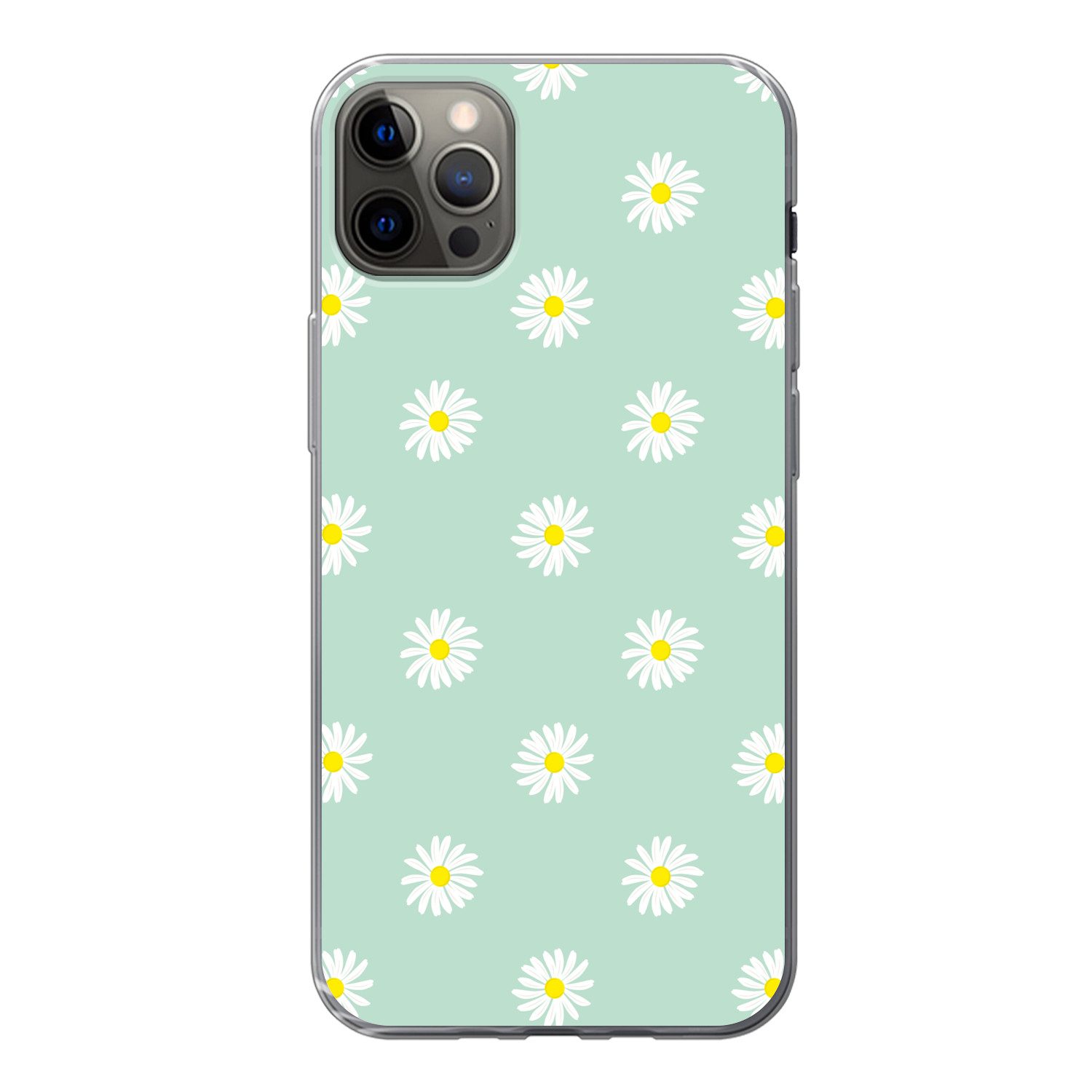 MuchoWow Handyhülle für Apple iPhone 13 Pro Max Gänseblümchen - Pastell - Weiß - Grün - Fl, Smartphone-Bumper, Print, Handy Schutzhülle Dünn